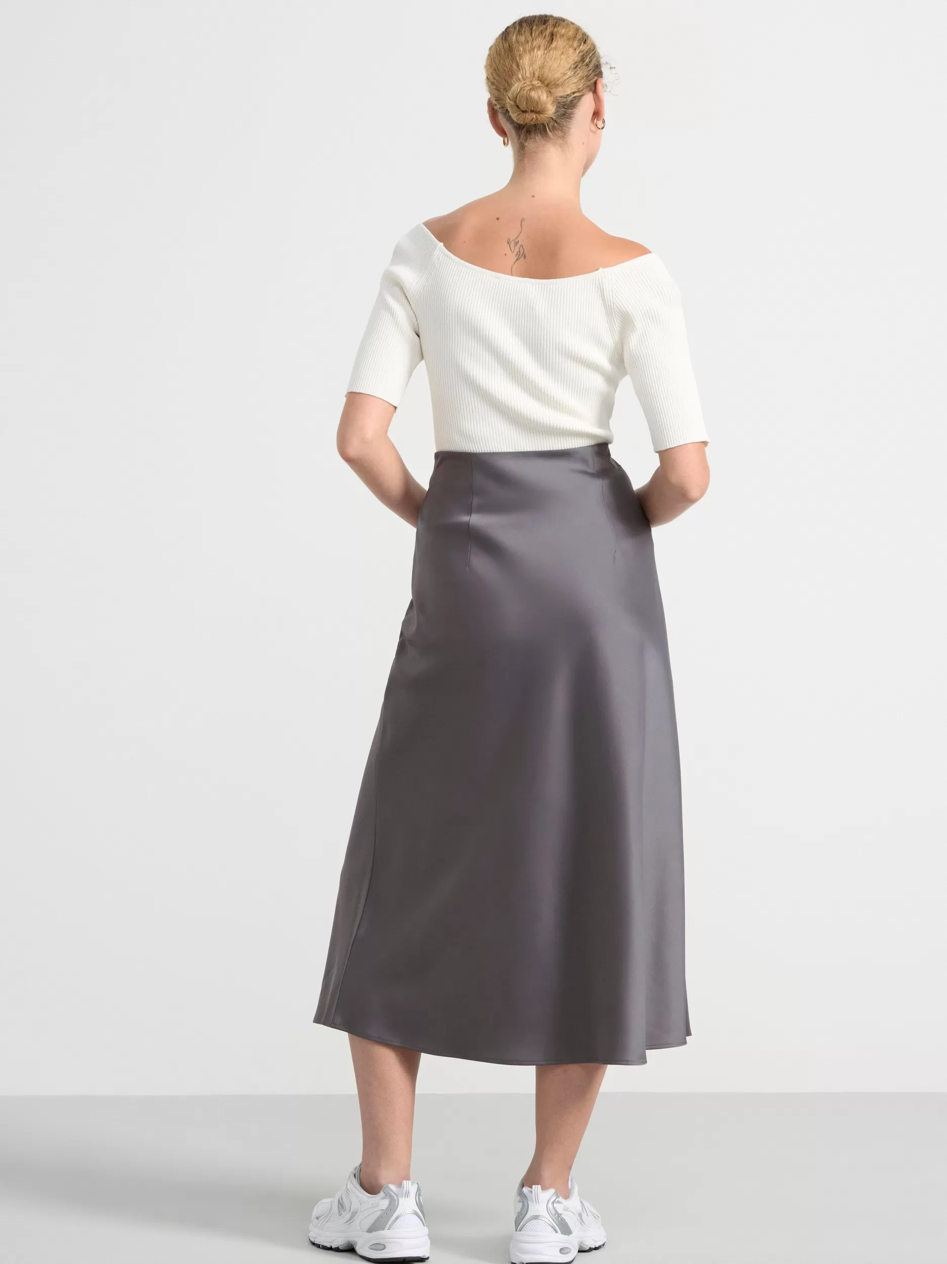 Lindex Skjørt<MidiSkjørt I Sateng Grey