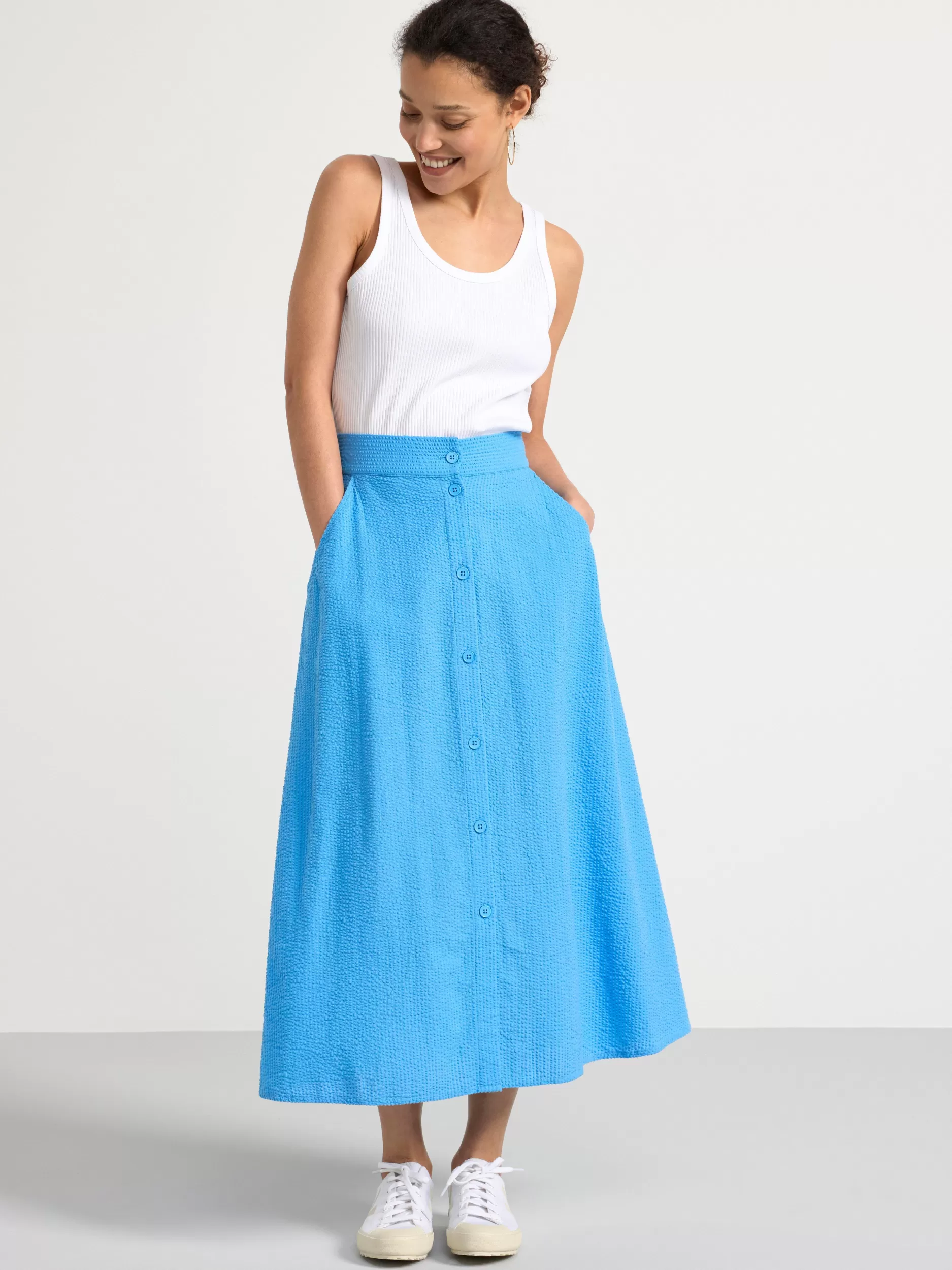 Lindex Skjørt<MidiSkjørt I Seersucker Light Dusty Blue