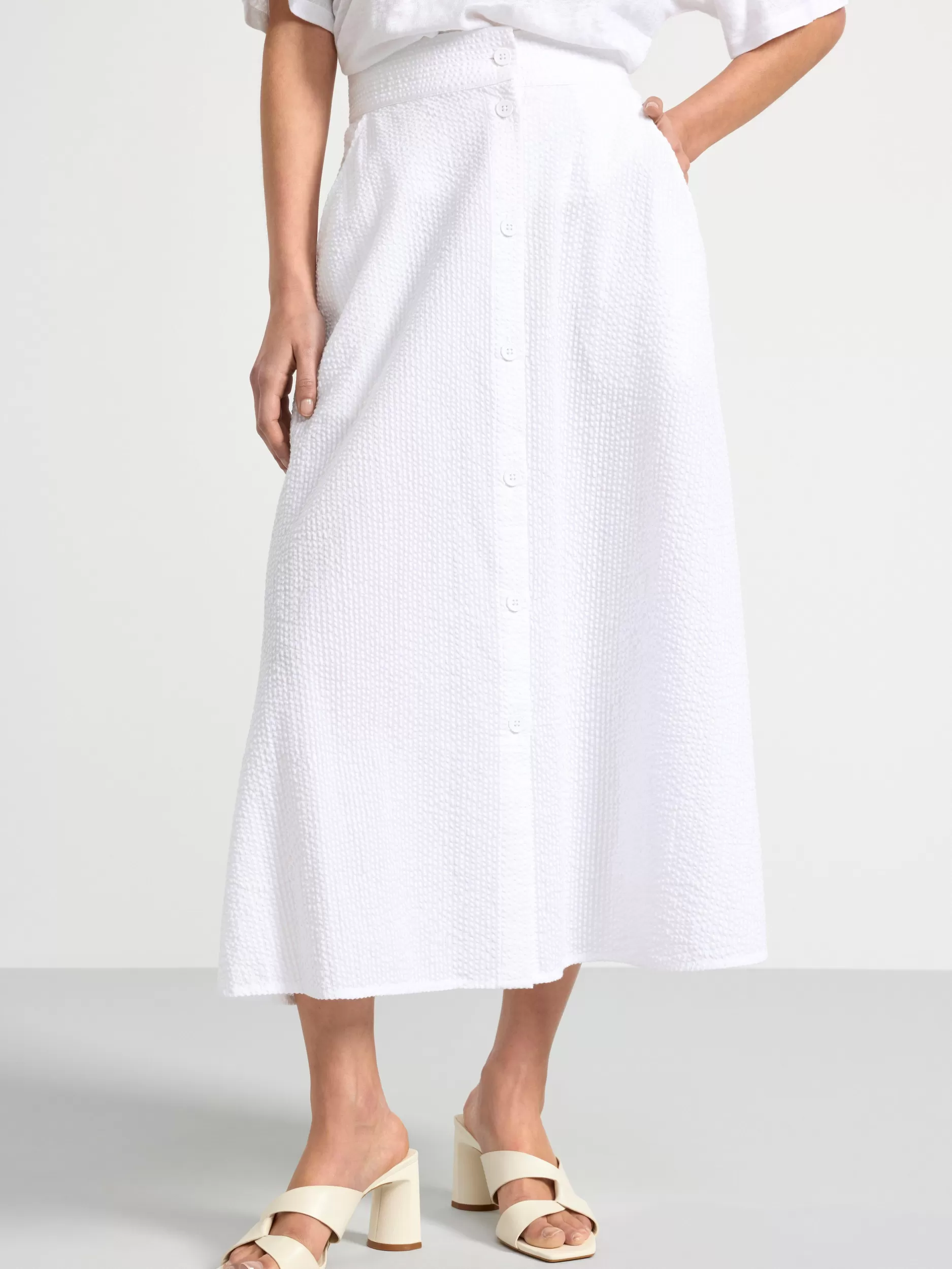 Lindex Skjørt<MidiSkjørt I Seersucker White