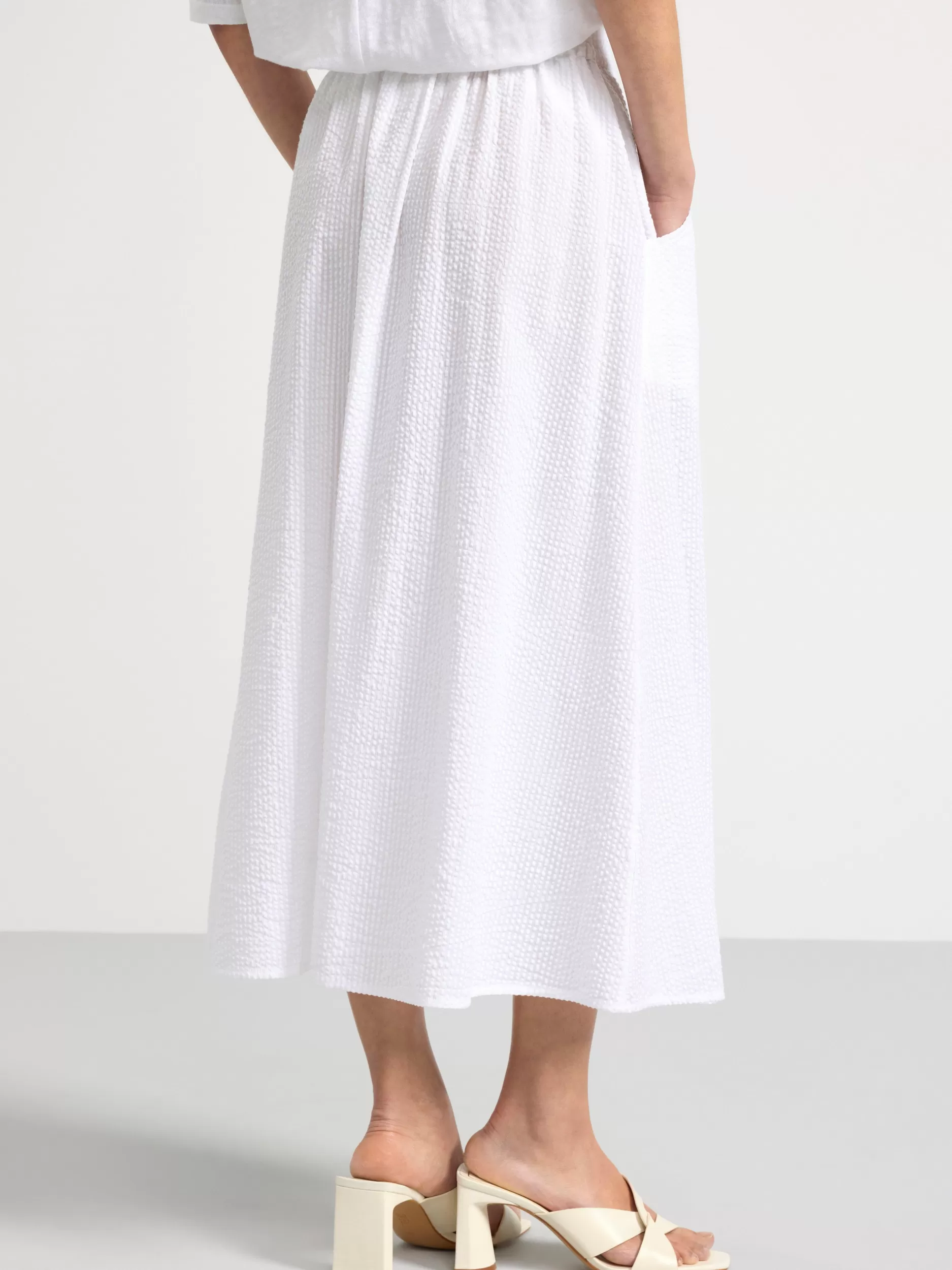 Lindex Skjørt<MidiSkjørt I Seersucker White