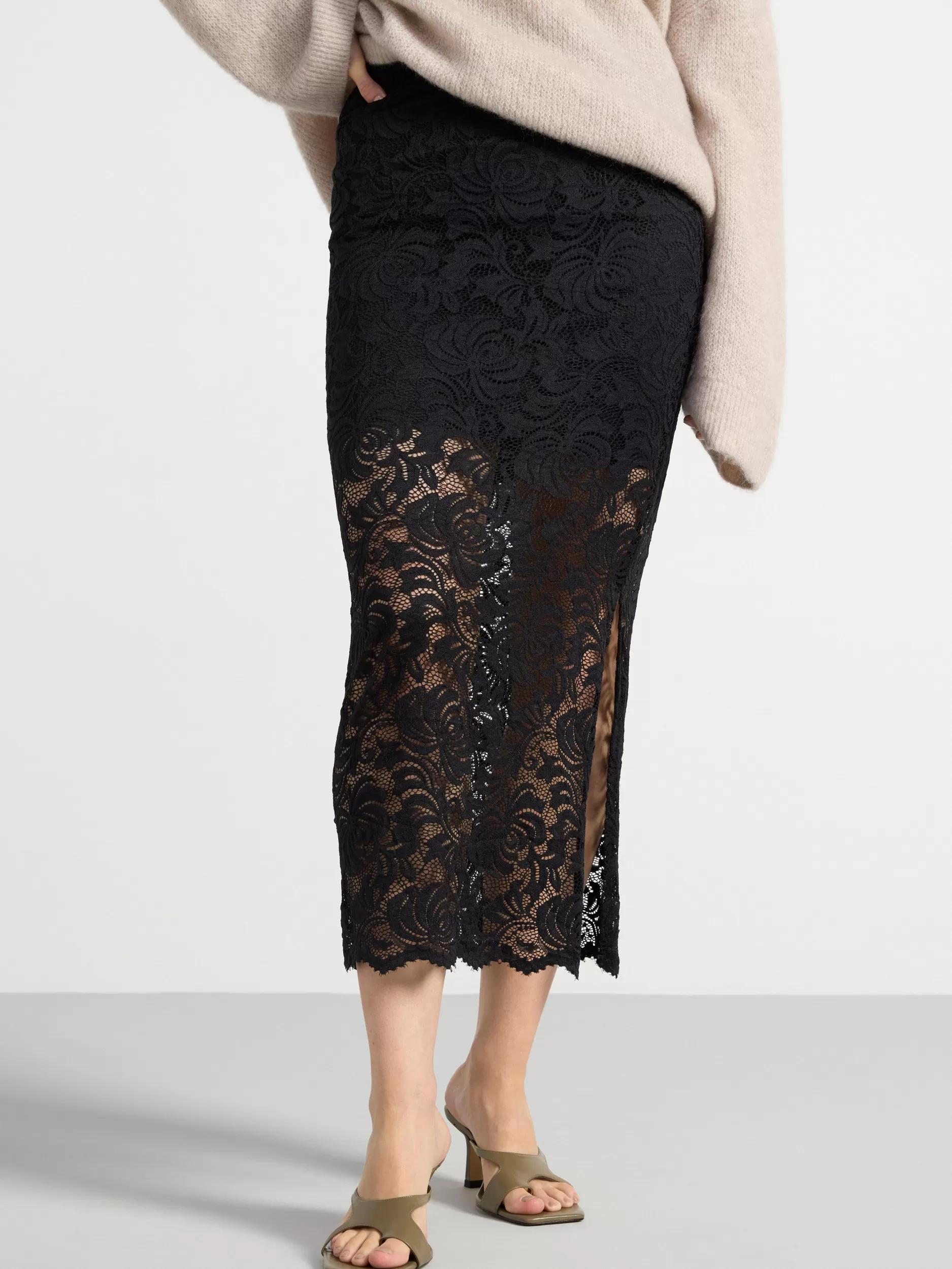 Lindex Skjørt<MidiSkjørt Med Blonder Black