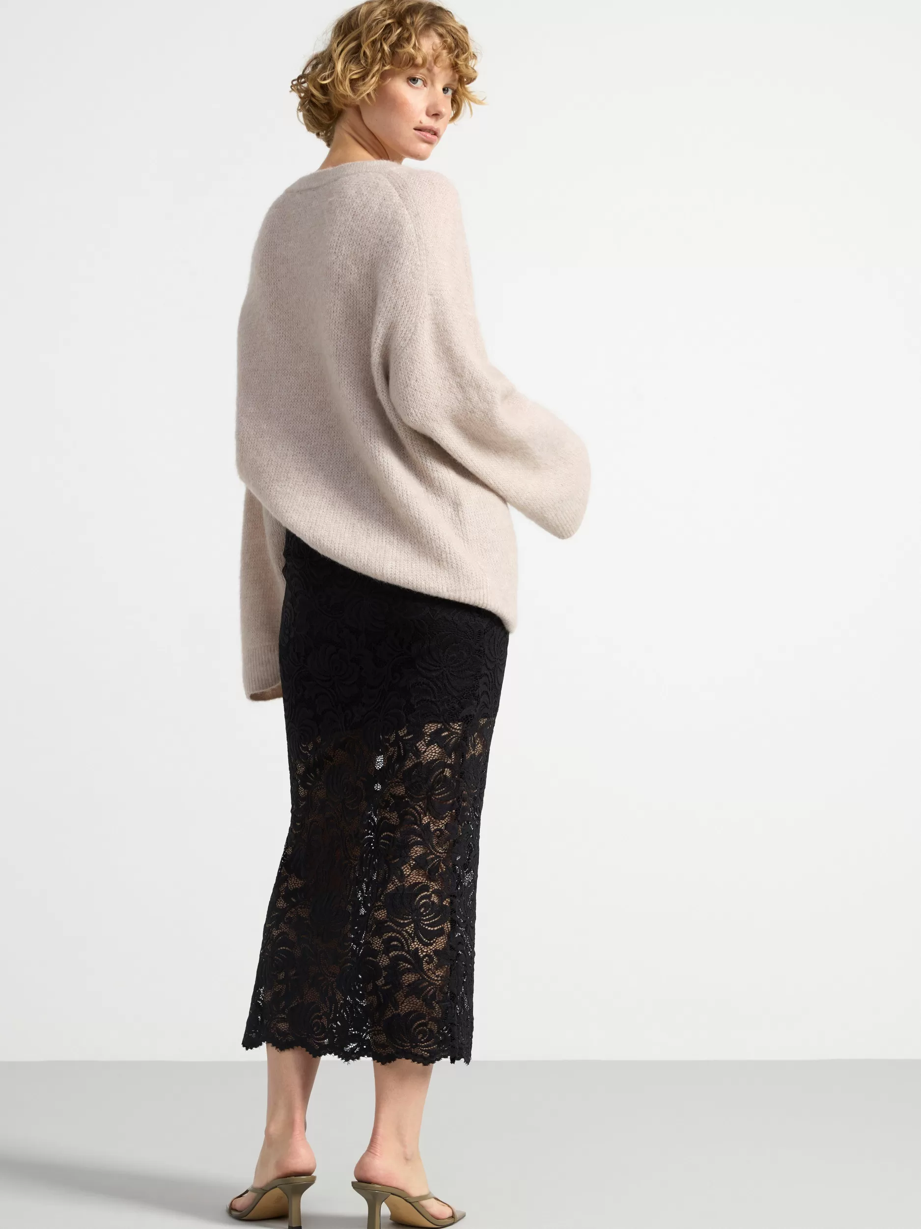 Lindex Skjørt<MidiSkjørt Med Blonder Black