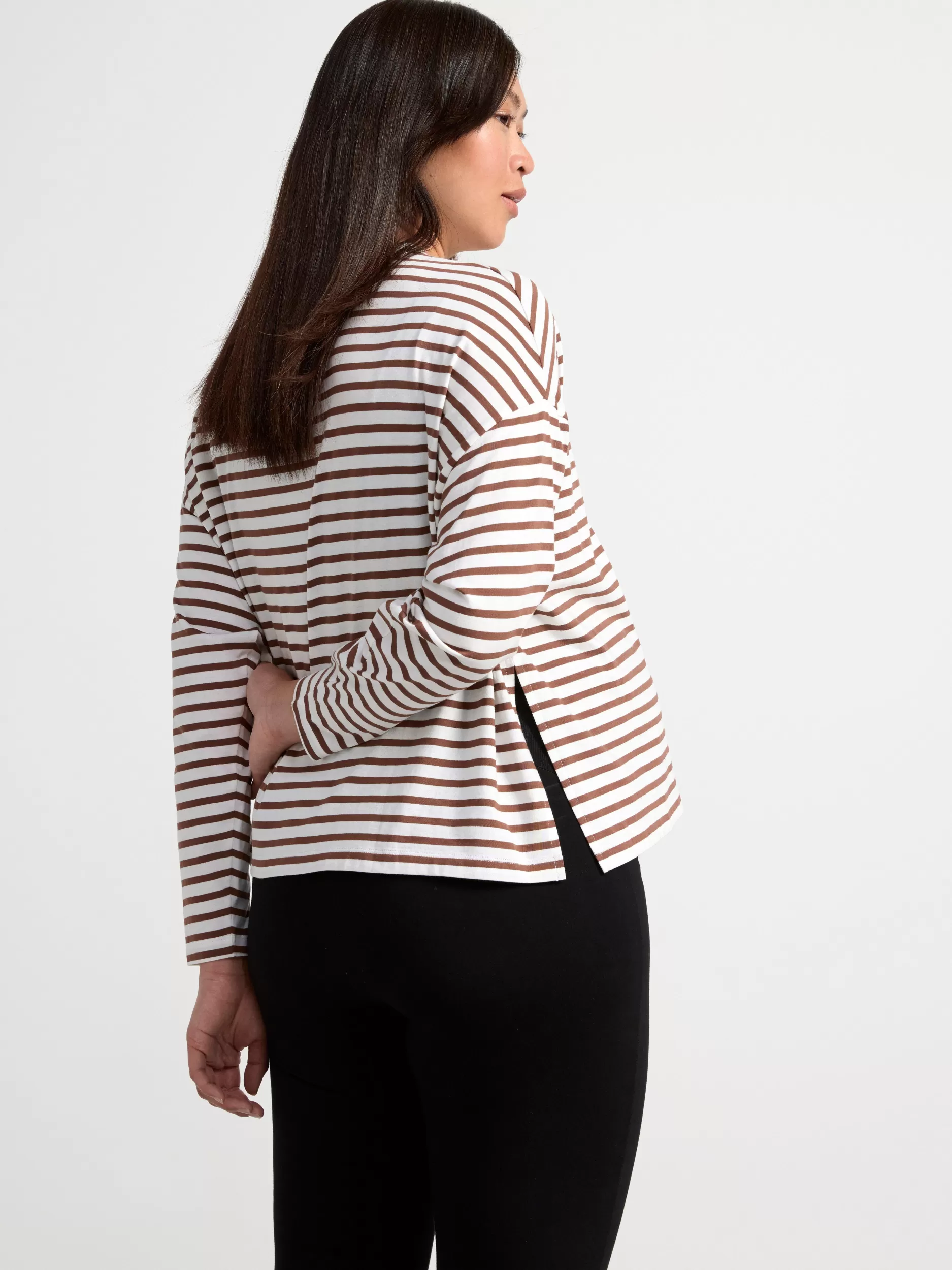 Lindex Topper & T-Skjorter<Mom Langermet Overdel Med Striper Dark Brown