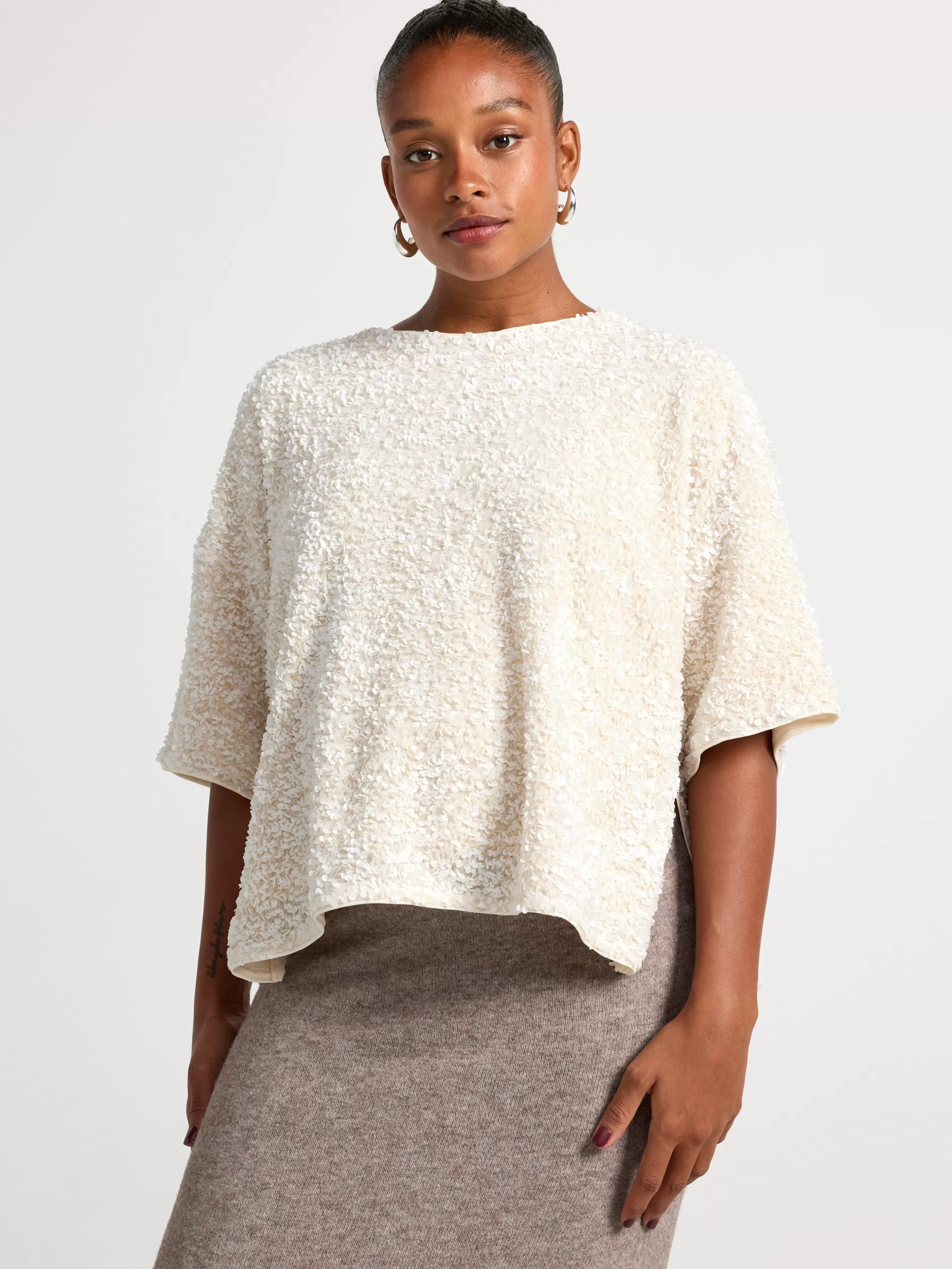 Lindex Topper & T-Skjorter<Mom Paljettoverdel Light White