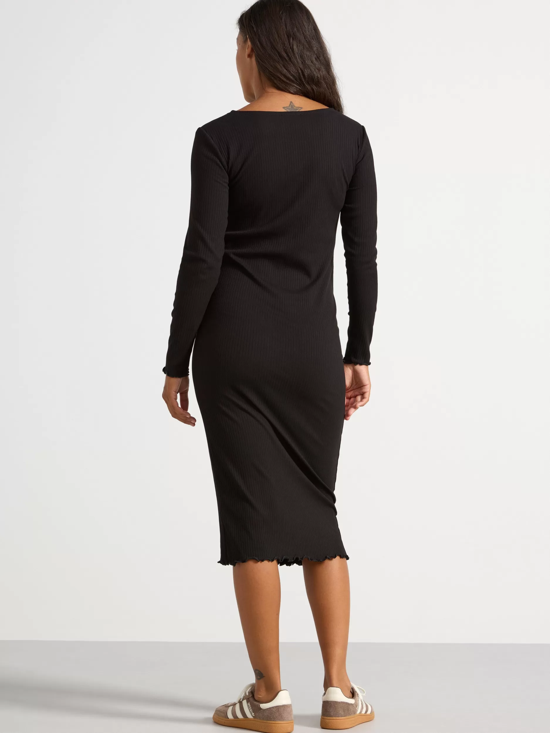 Lindex Kjoler<Mom Ribbestrikket, Langermet Jerseykjole Black