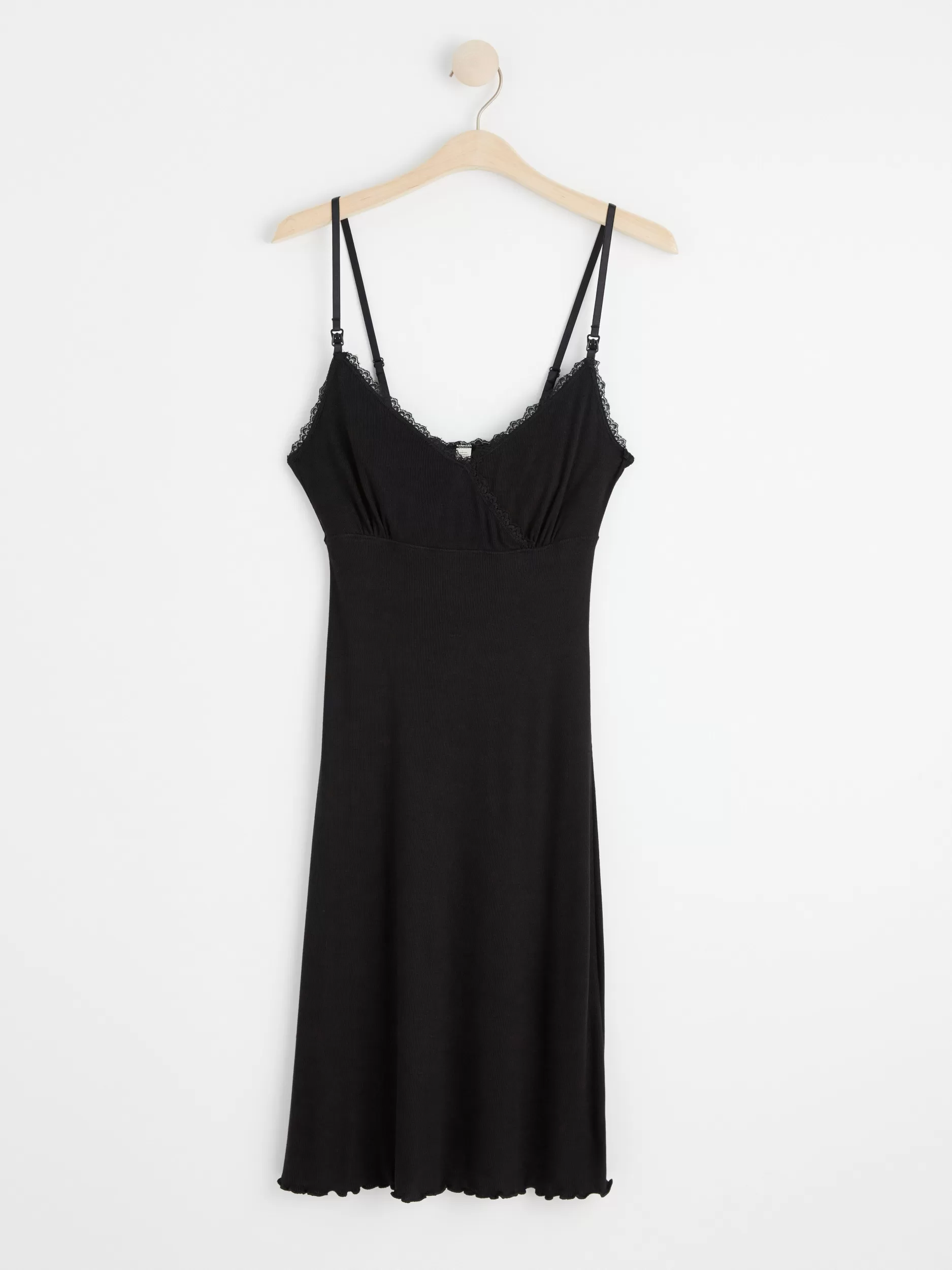 Lindex Mammaundertøy<Mom Ribbestrikket Nattkjole Med Blonder Black