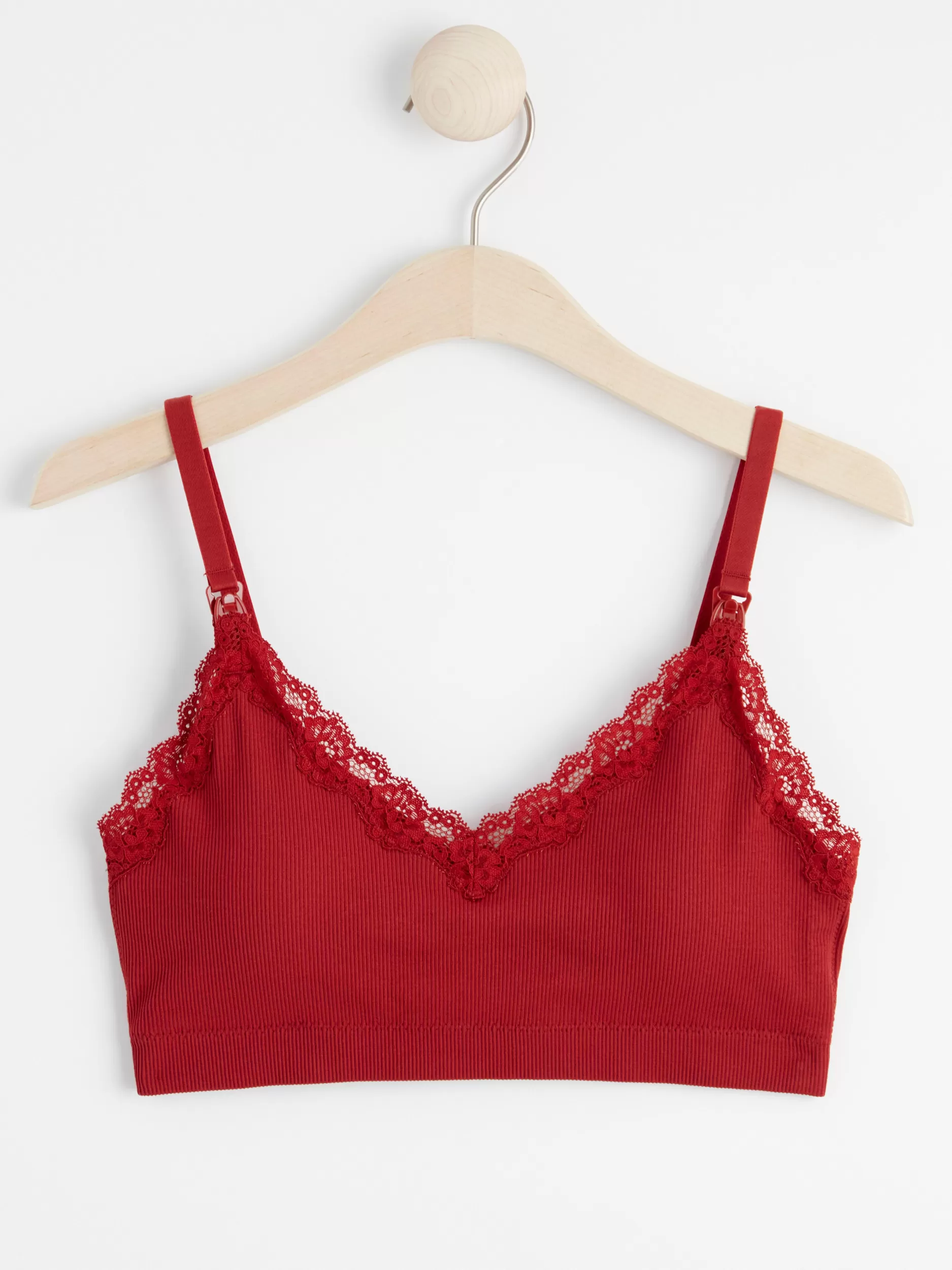 Lindex Mammaundertøy<Mom Somlos Og Ribbestrikket Amme-Bh Med Blonder Dark Dusty Red