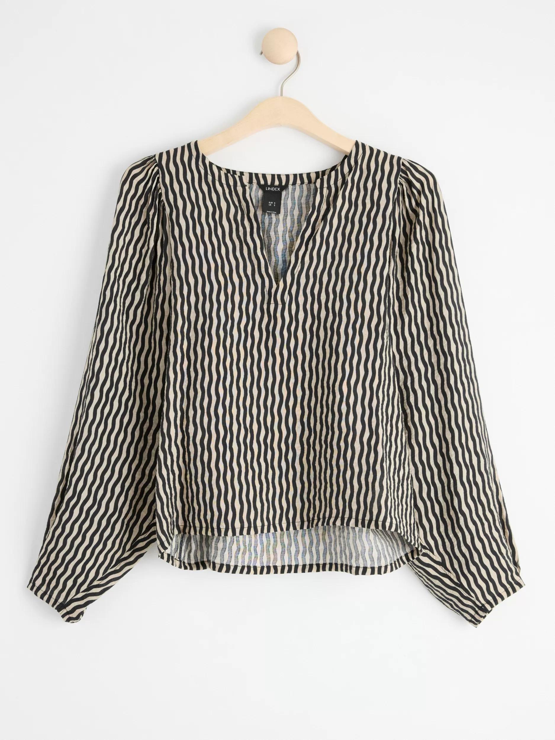 Lindex Bluser & Skjorter<Monstret Bluse Med Puffermer Black