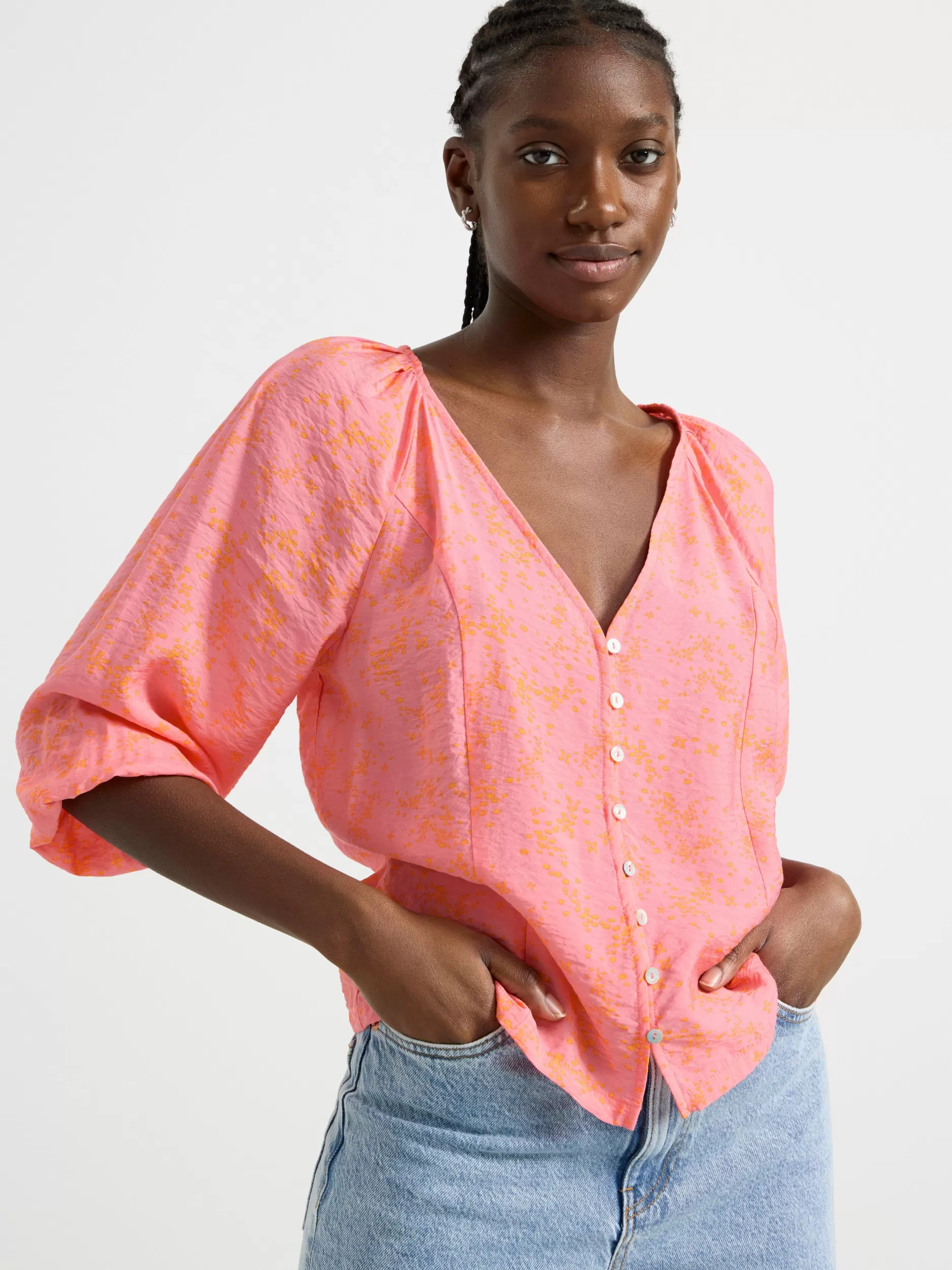 Lindex Bluser & Skjorter<Monstret Bluse Med Vide Ermer Pink