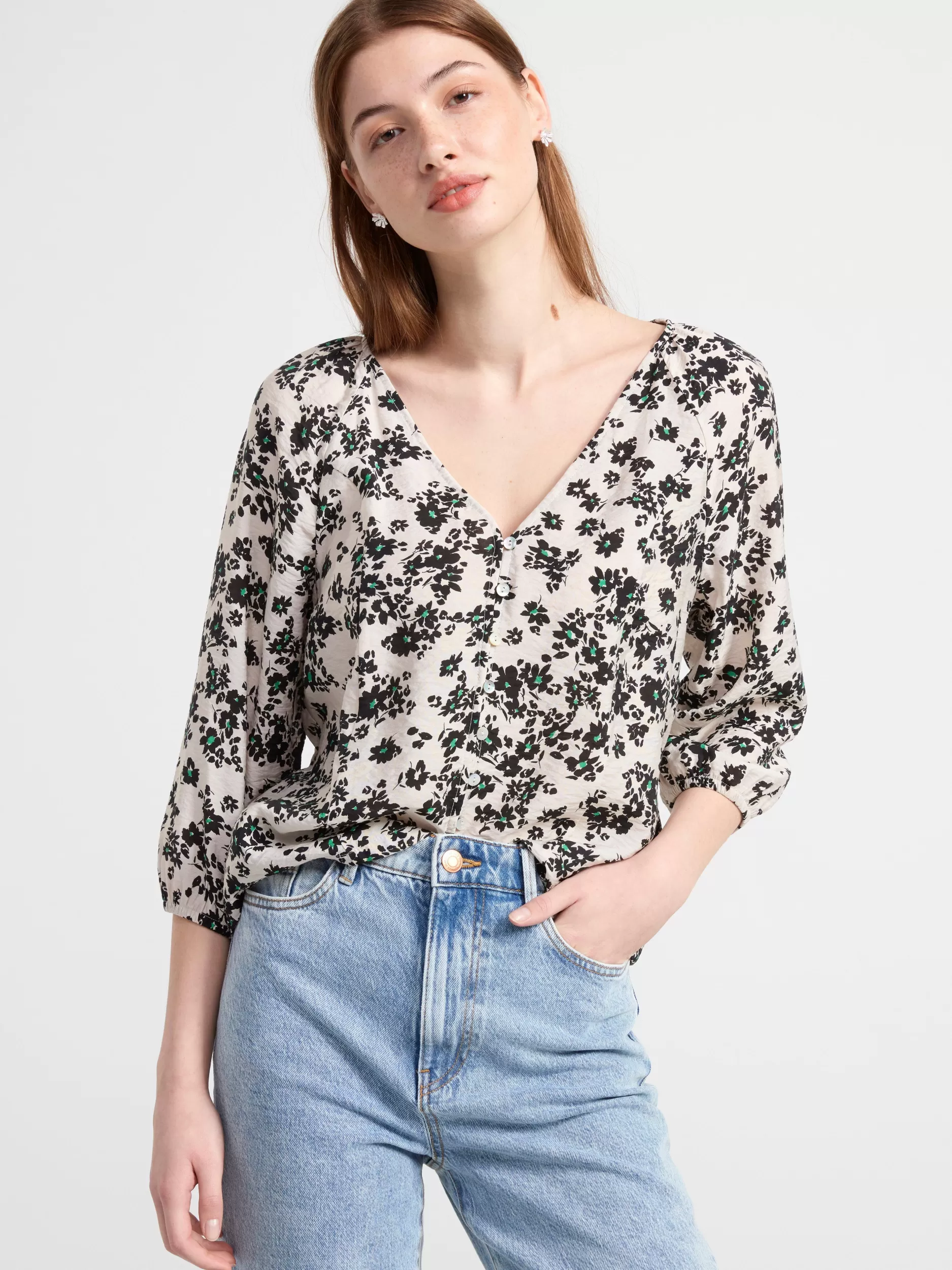 Lindex Bluser & Skjorter<Monstret Bluse Med Vide Ermer Light Beige