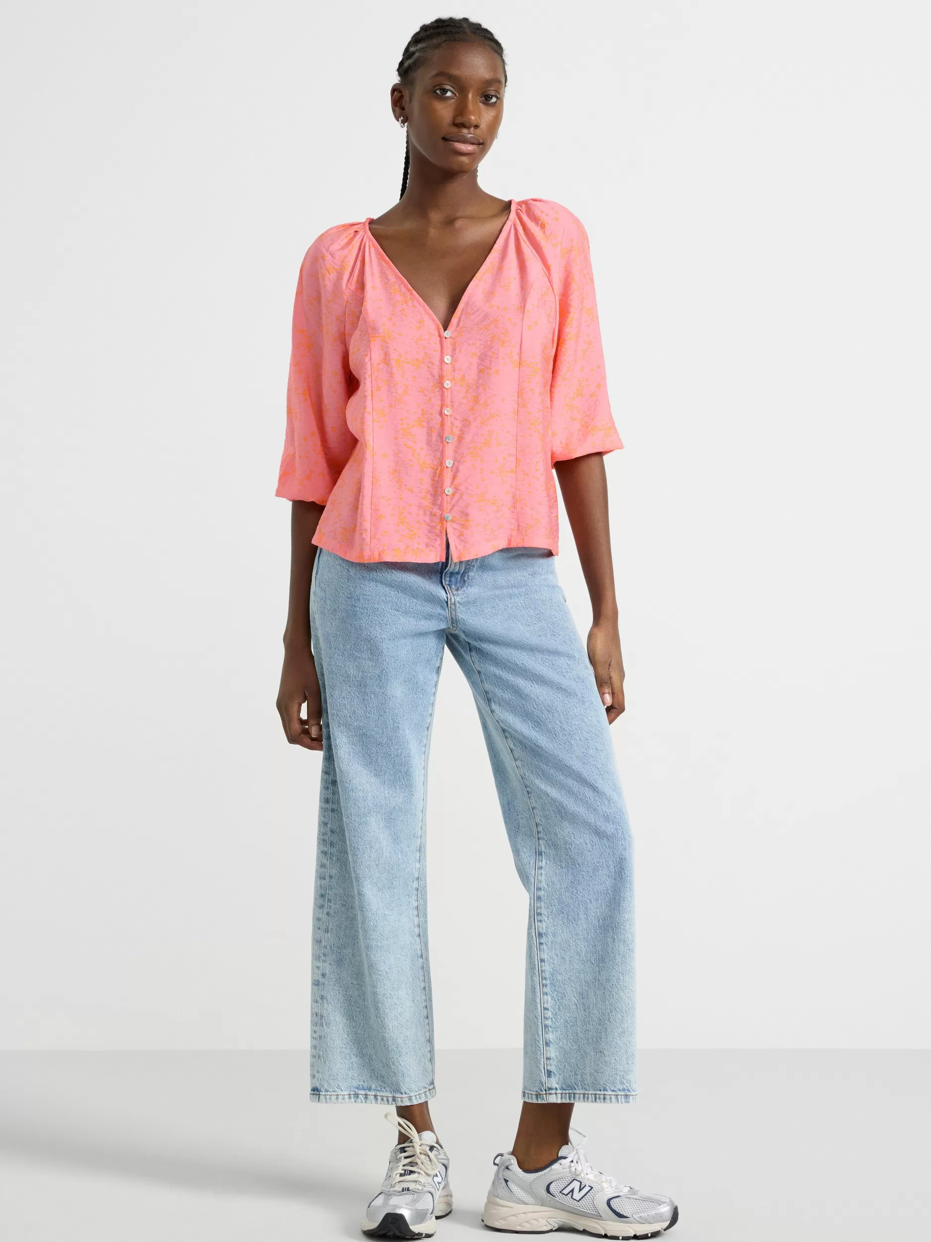 Lindex Bluser & Skjorter<Monstret Bluse Med Vide Ermer Pink