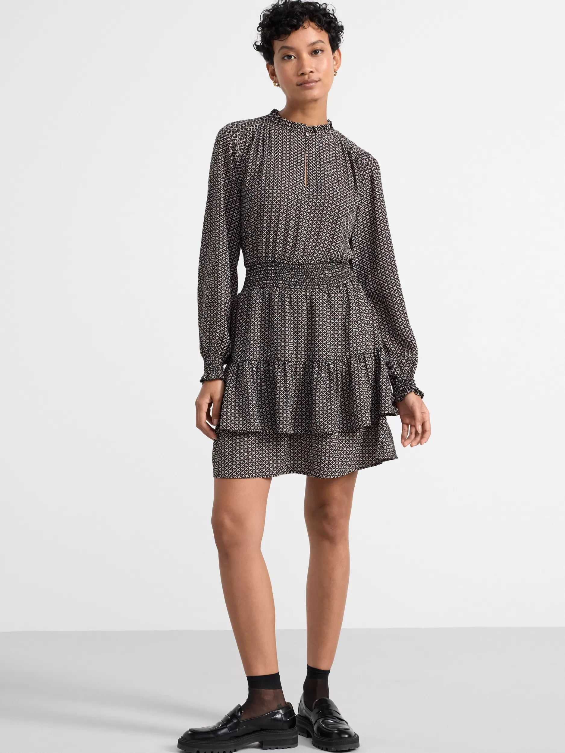 Lindex Kjoler<Monstret Langermet Kjole Med Volang Black