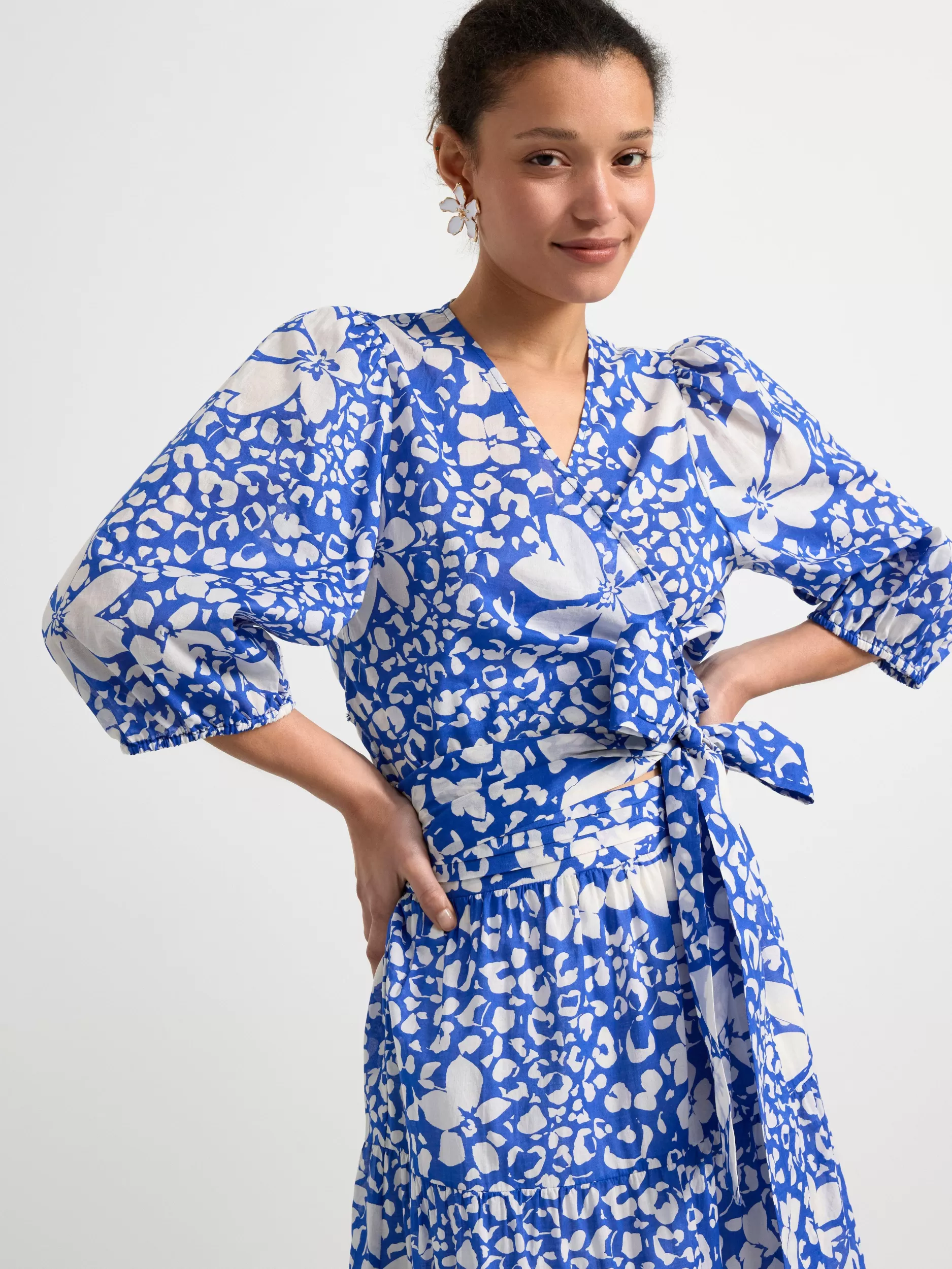Lindex Bluser & Skjorter<Monstret Omslagsbluse Med Puffermer Blue