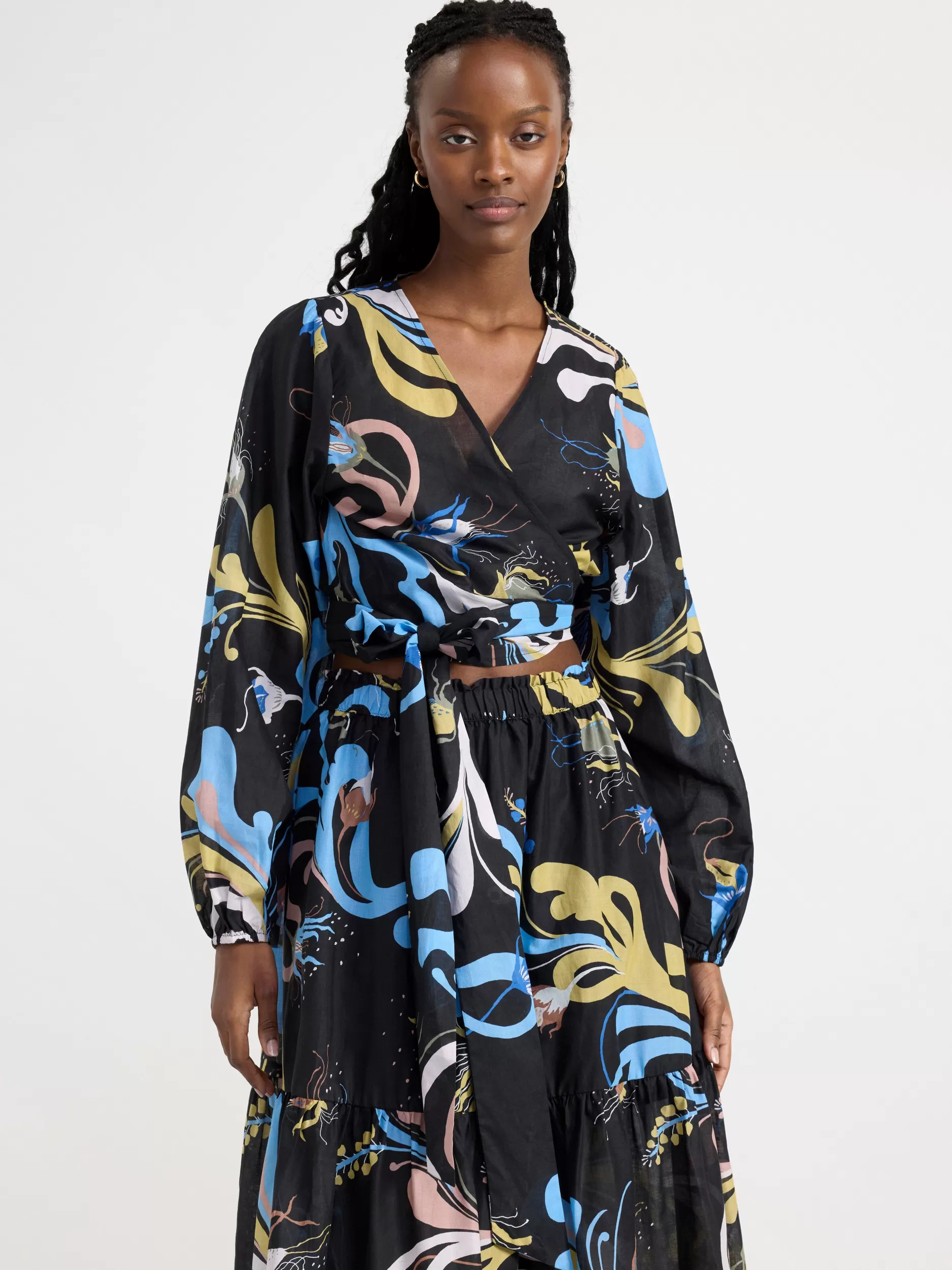 Lindex Bluser & Skjorter<Monstret Omslagsbluse Med Puffermer Black