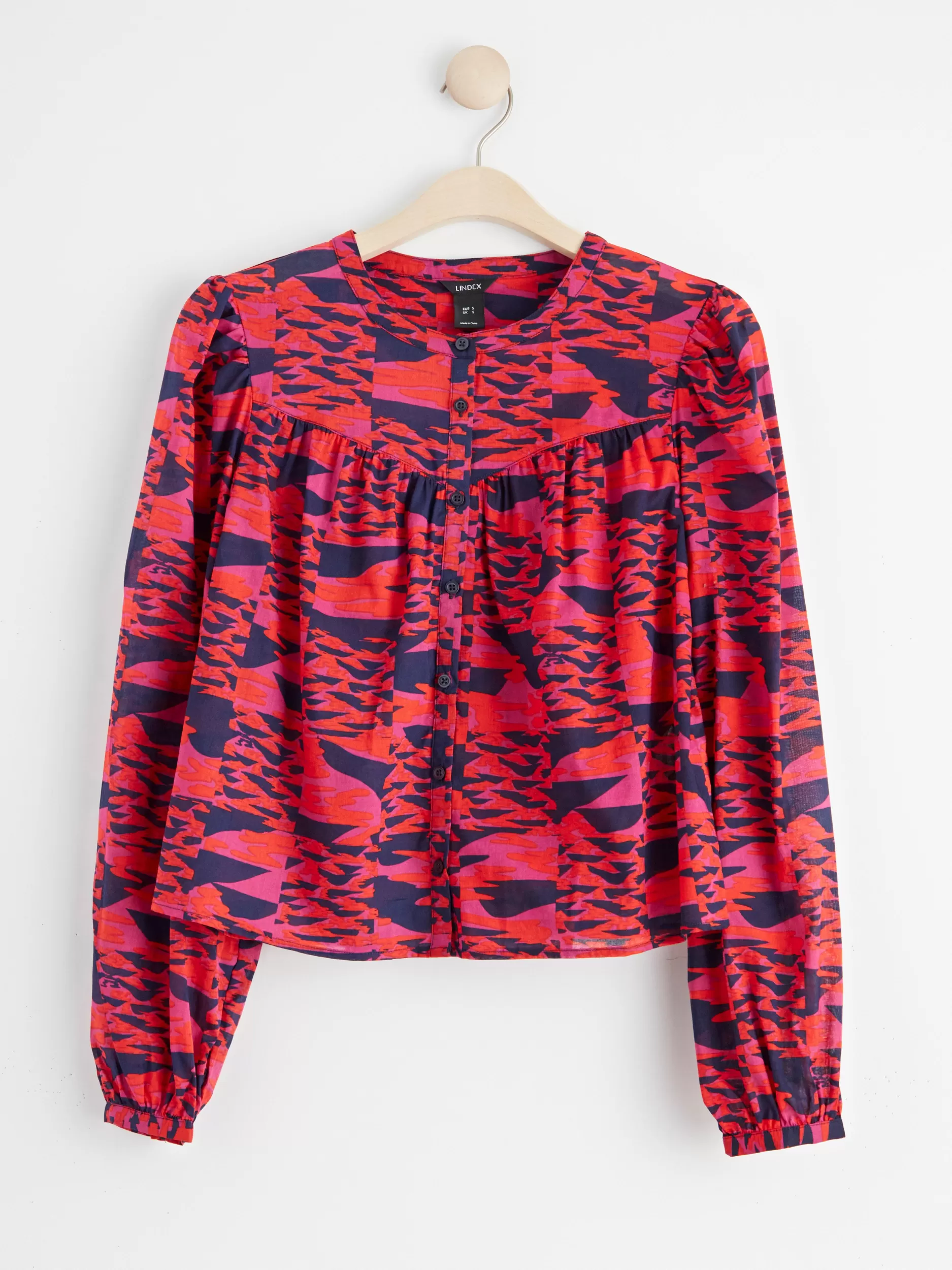 Lindex Bluser & Skjorter<Monstrete Bomullsbluse Med Knapper Red