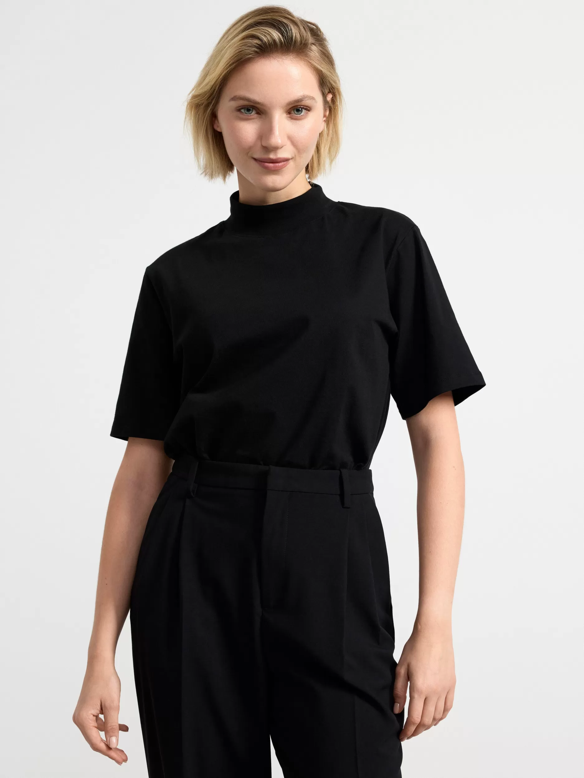 Lindex Topper & T-Skjorter<Overdel Med Korte Ermer Med Mellomhoy Hals Black