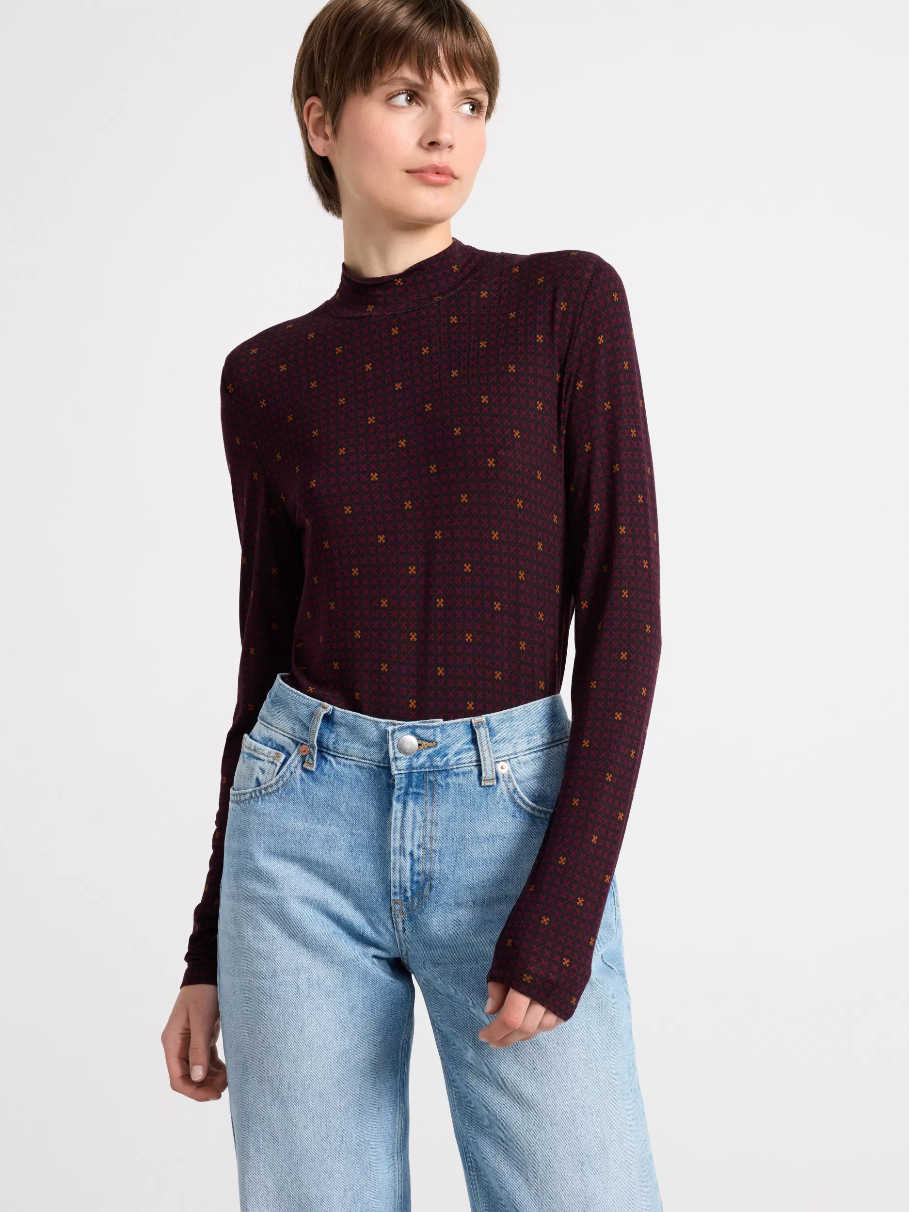 Lindex Topper & T-Skjorter<Overdel Med Mellomhoy Hals Og Monster Dark Dusty Red