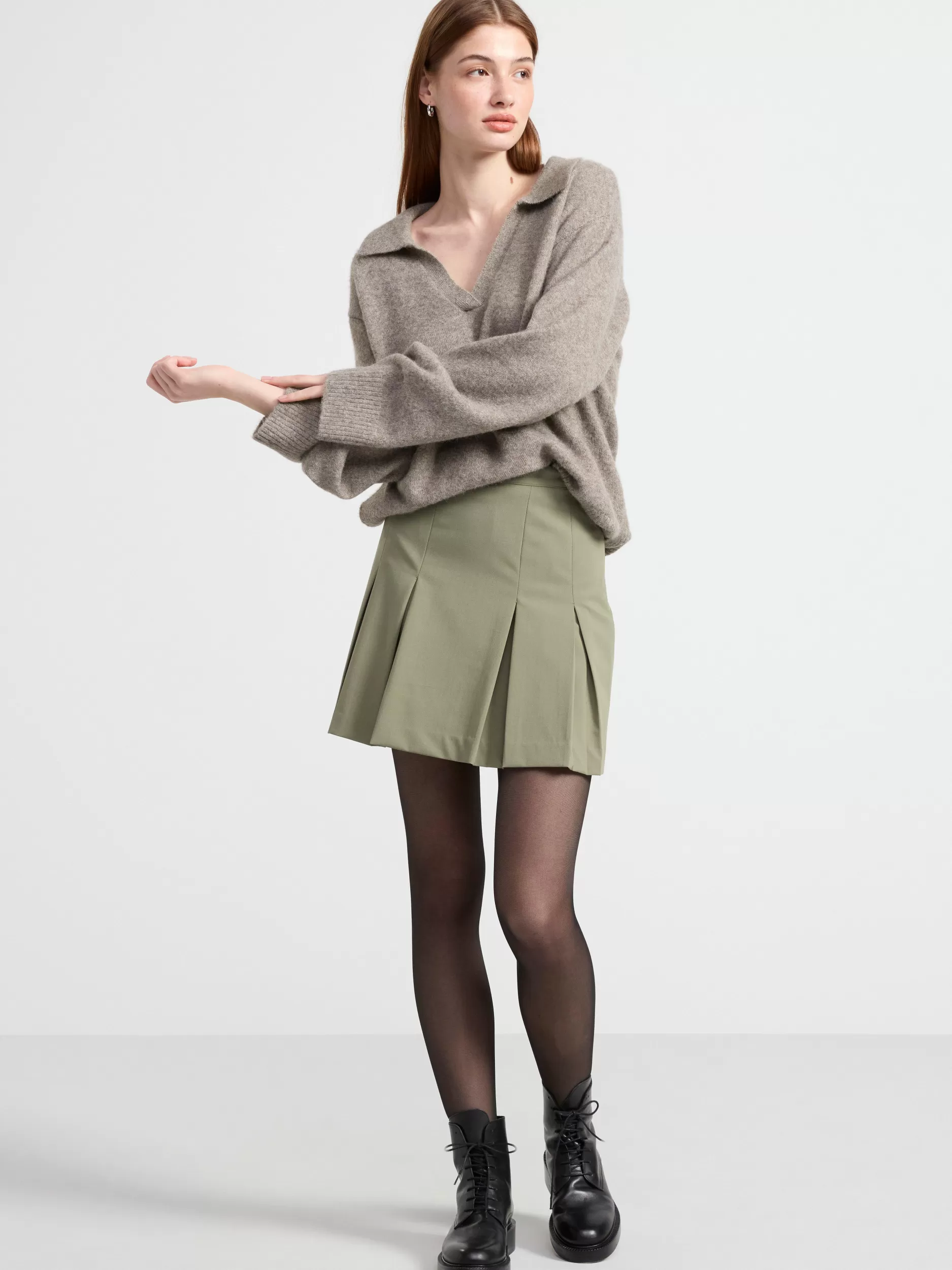Lindex Skjørt<Plissert MiniSkjørt Dark Khaki