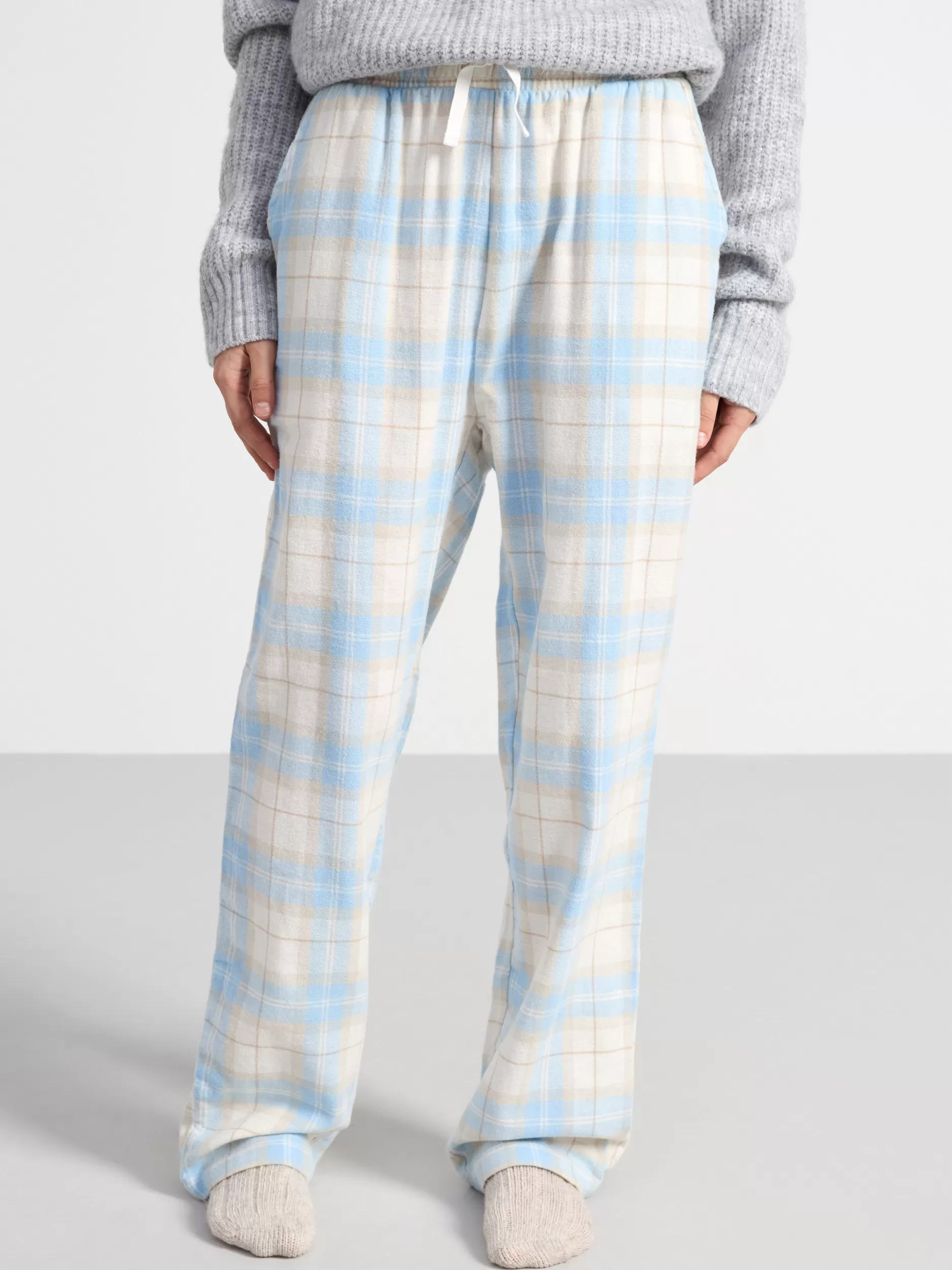 Lindex Nattøy<Pyjamasbukse I Flanell Med Rutemonster Light Blue