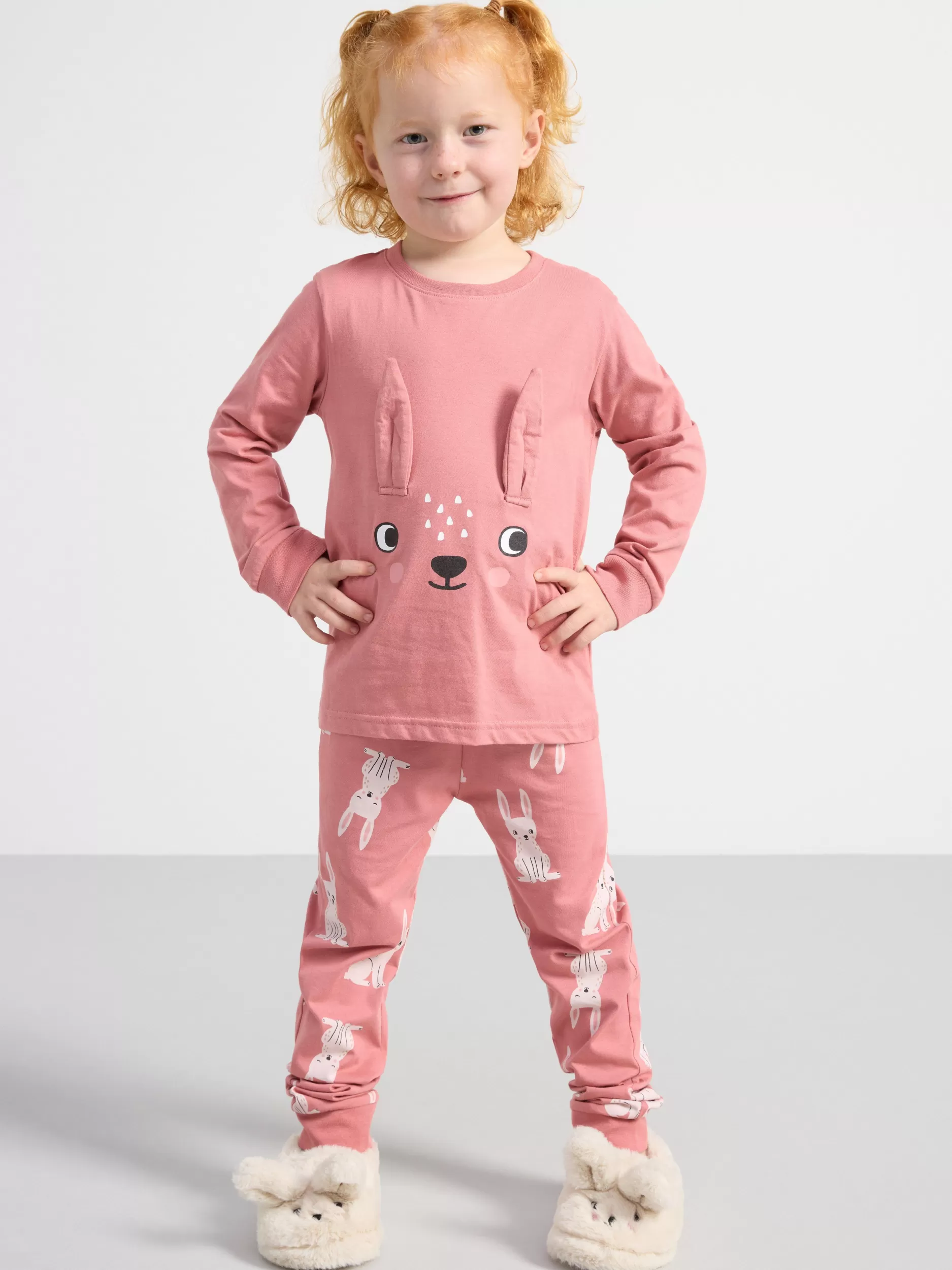 Lindex Nattøy<Pyjamassett Med Dyr Dusty Pink