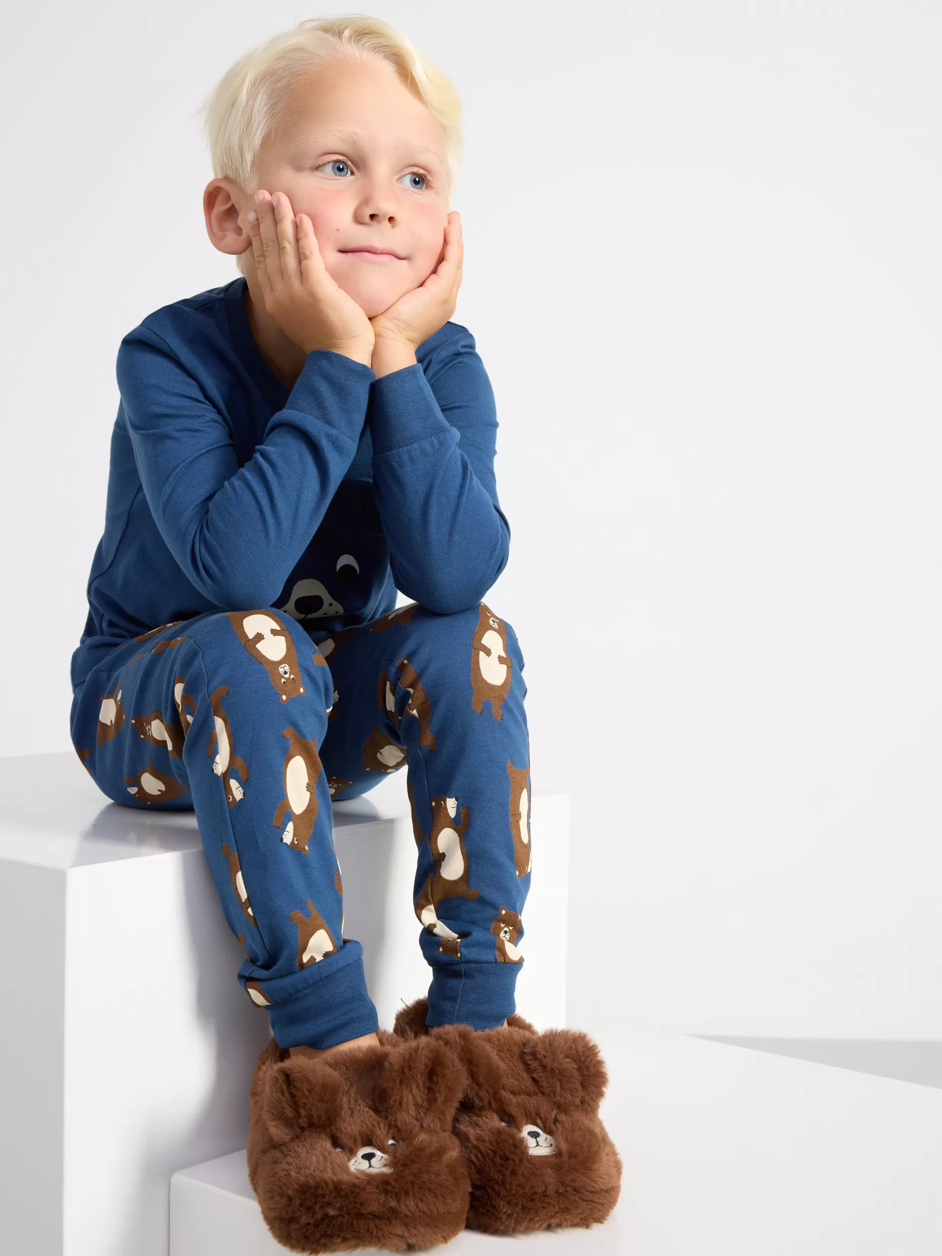 Lindex Nattøy<Pyjamassett Med Dyr Dark Dusty Blue