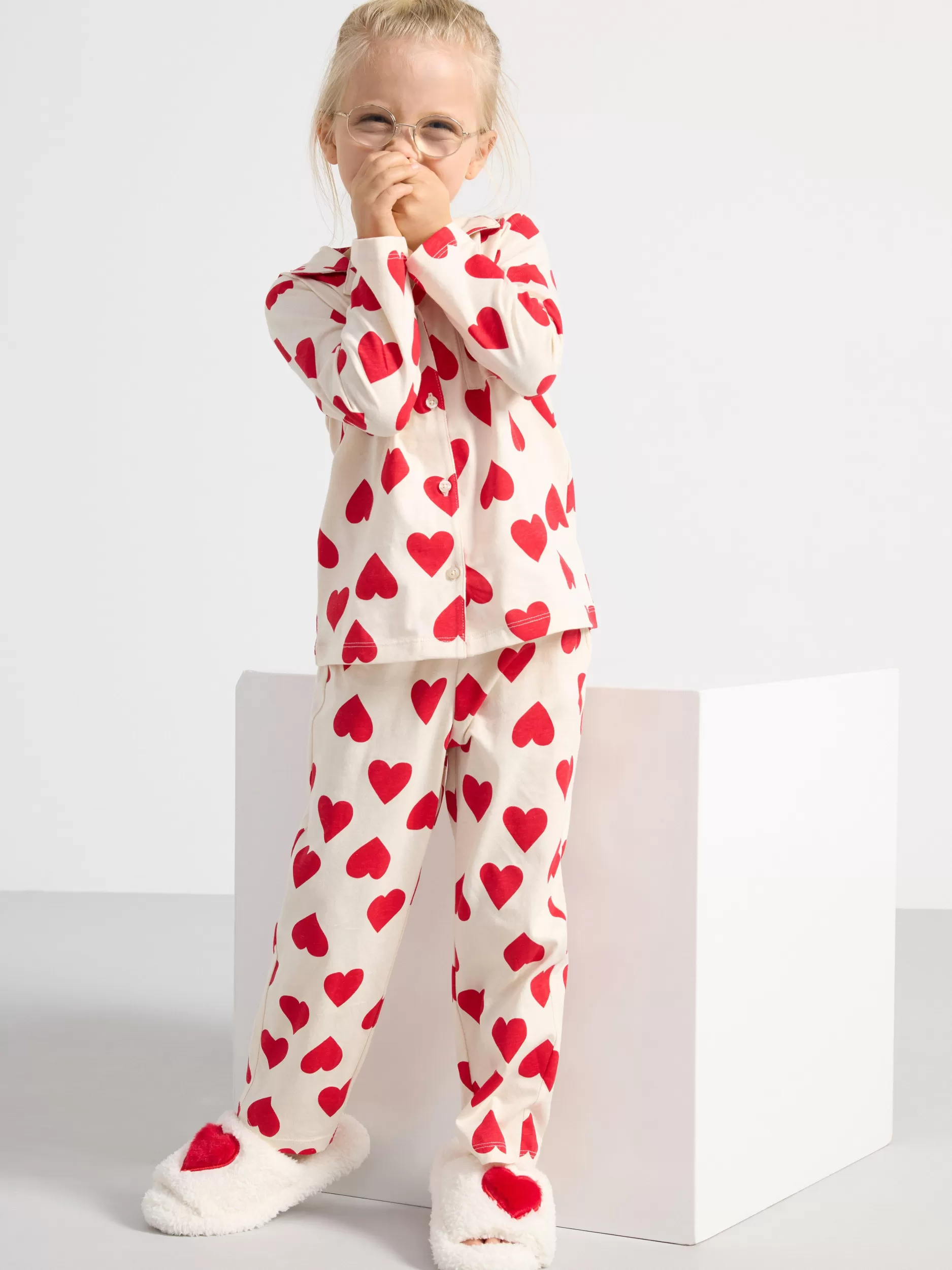 Lindex Nattøy<Pyjamassett Med Hjerter Light Beige