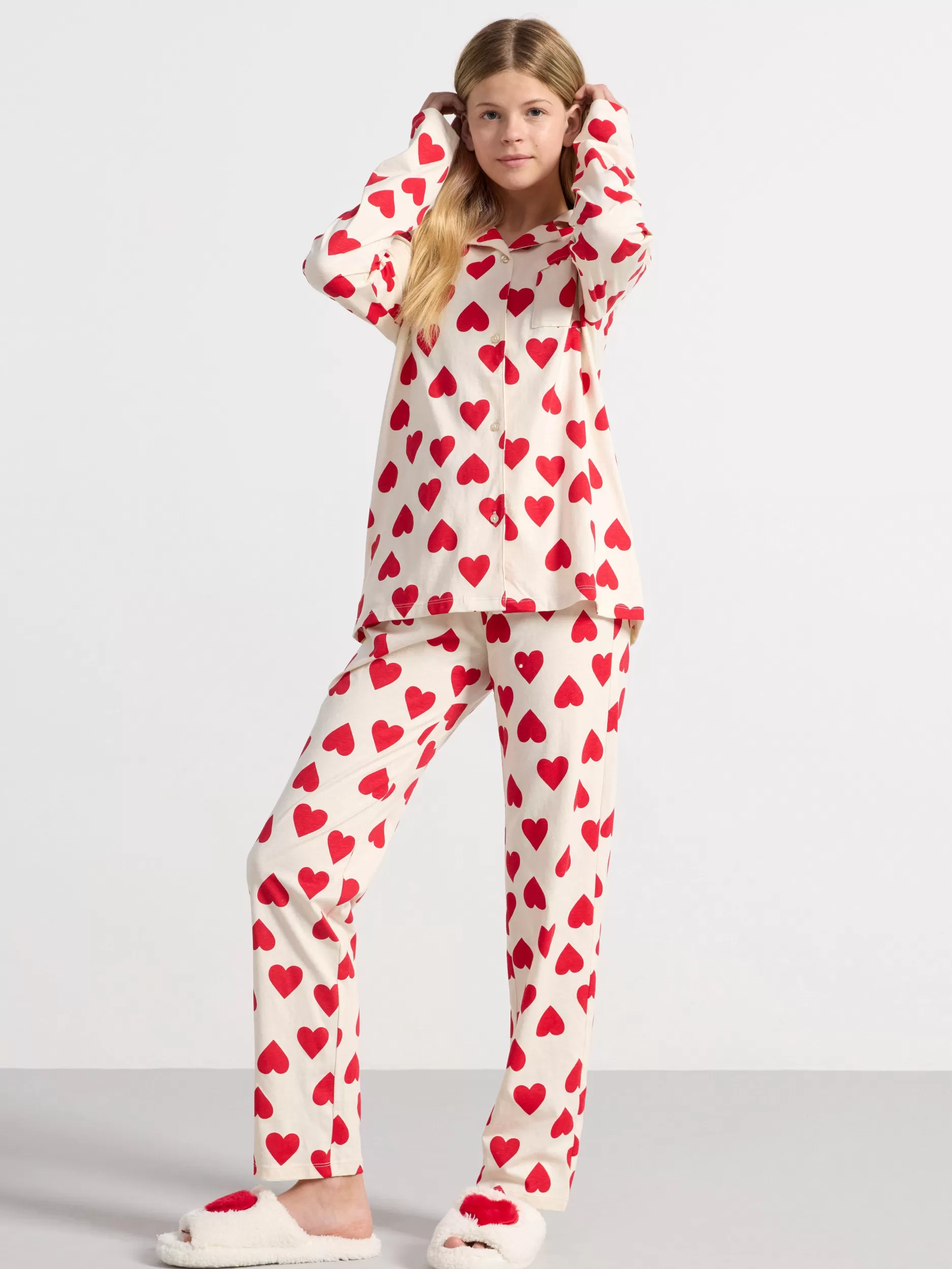 Lindex Nattøy<Pyjamassett Med Hjerter Light Beige