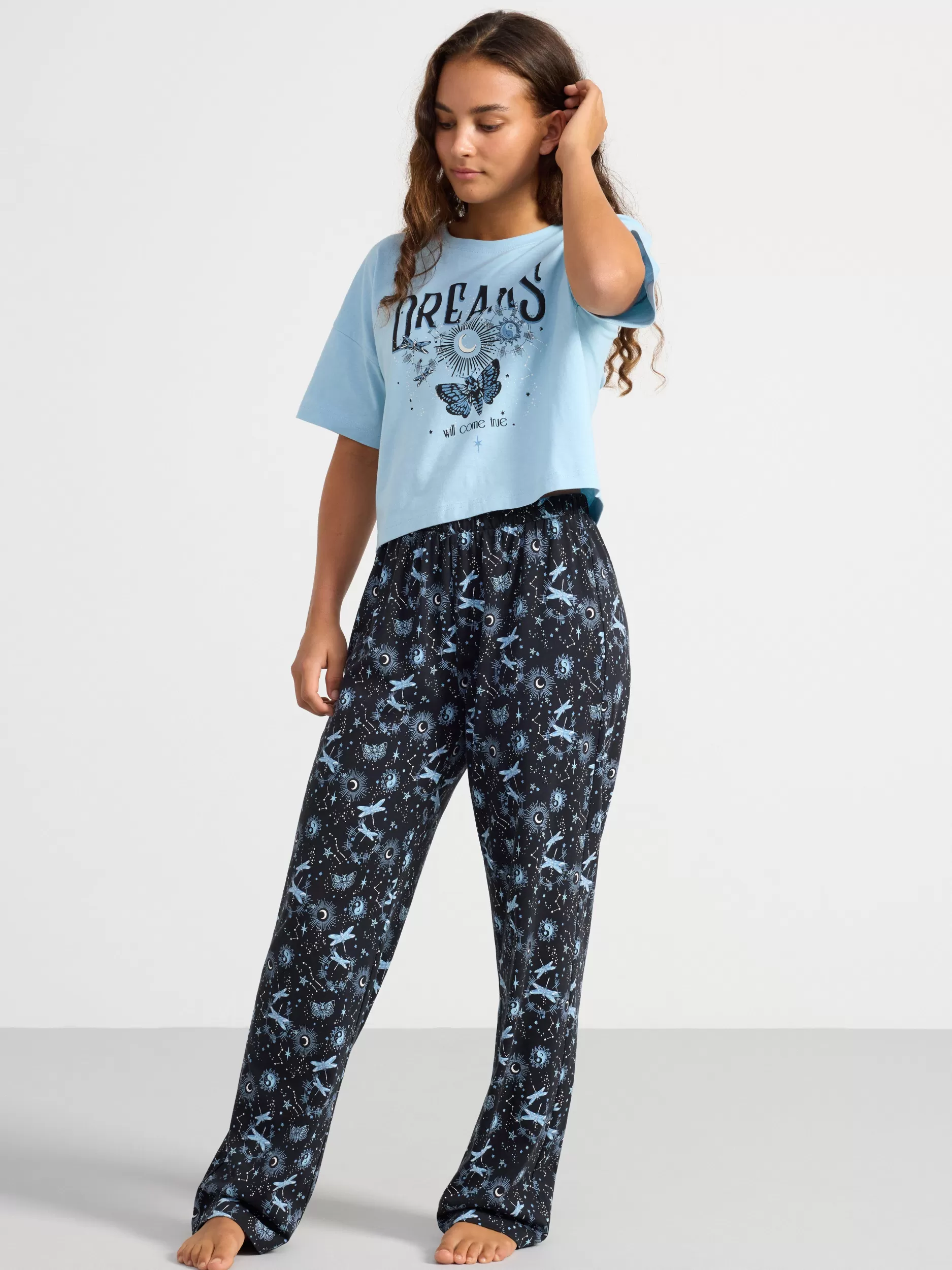 Lindex Nattøy<Pyjamassett Med Overdel Og Bukse Off Black