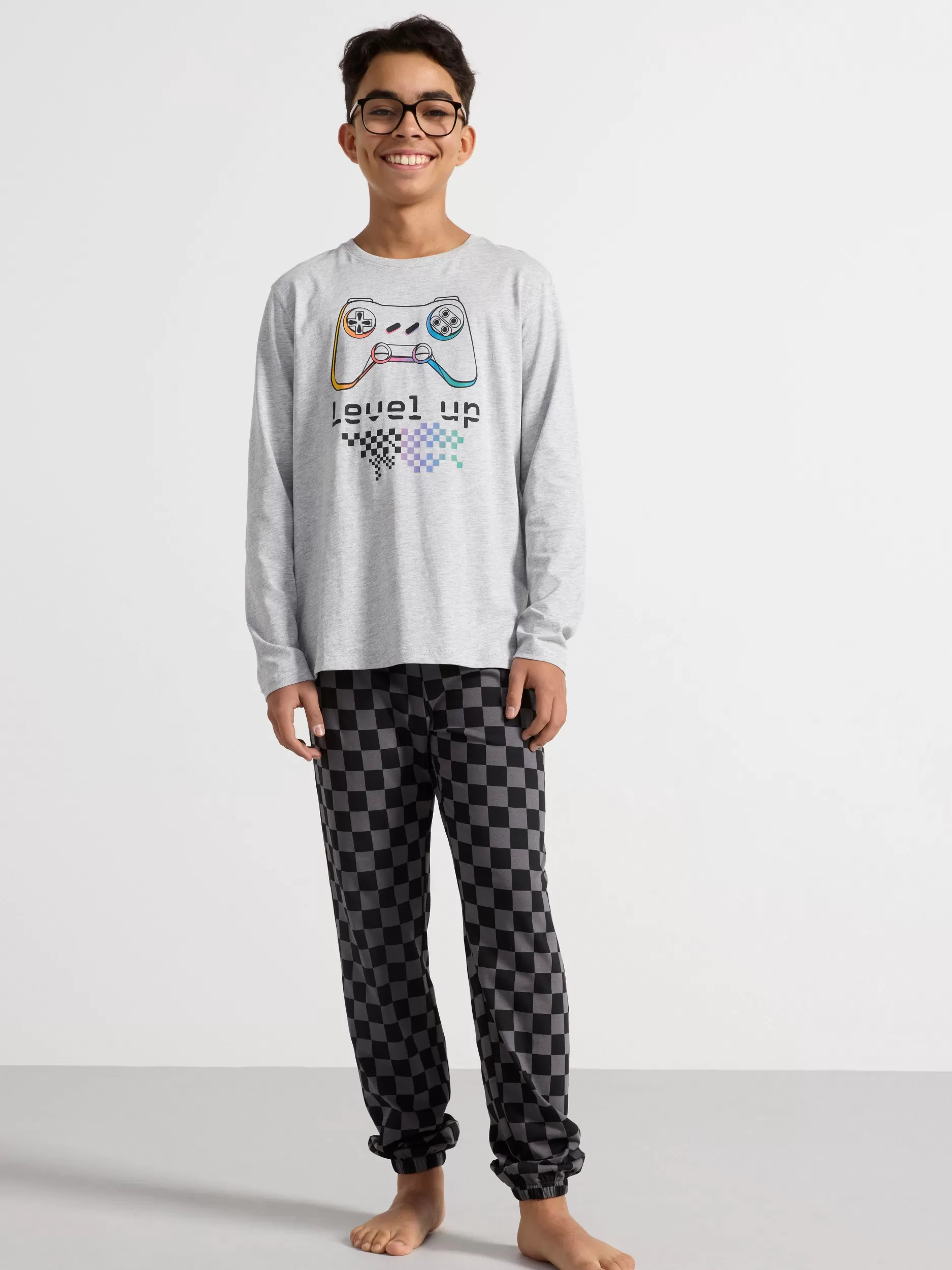 Lindex Nattøy<Pyjamassett Med Overdel Og Bukse Light Grey Melange