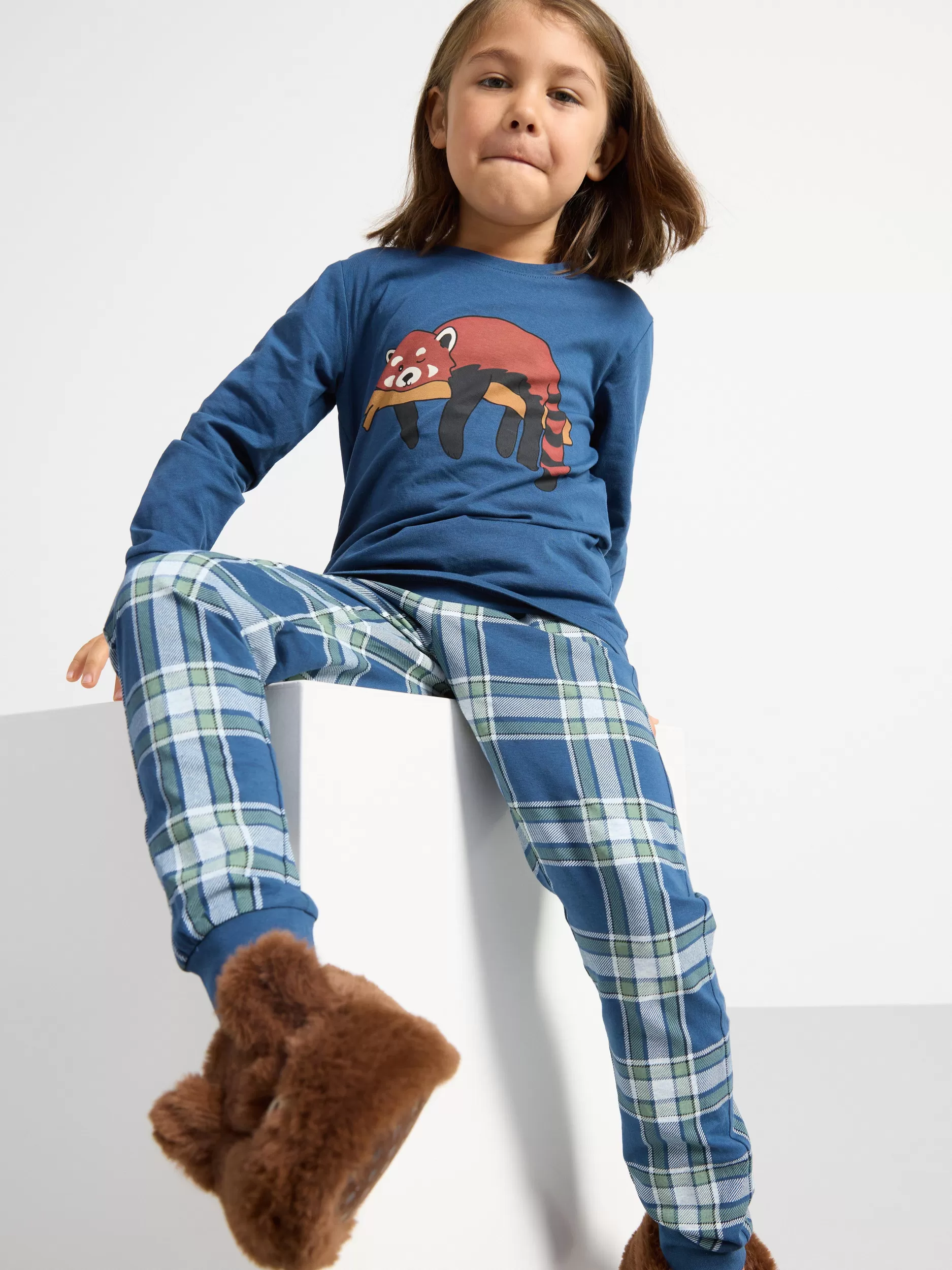 Lindex Nattøy<Pyjamassett Med Overdel Og Bukse Dark Dusty Blue