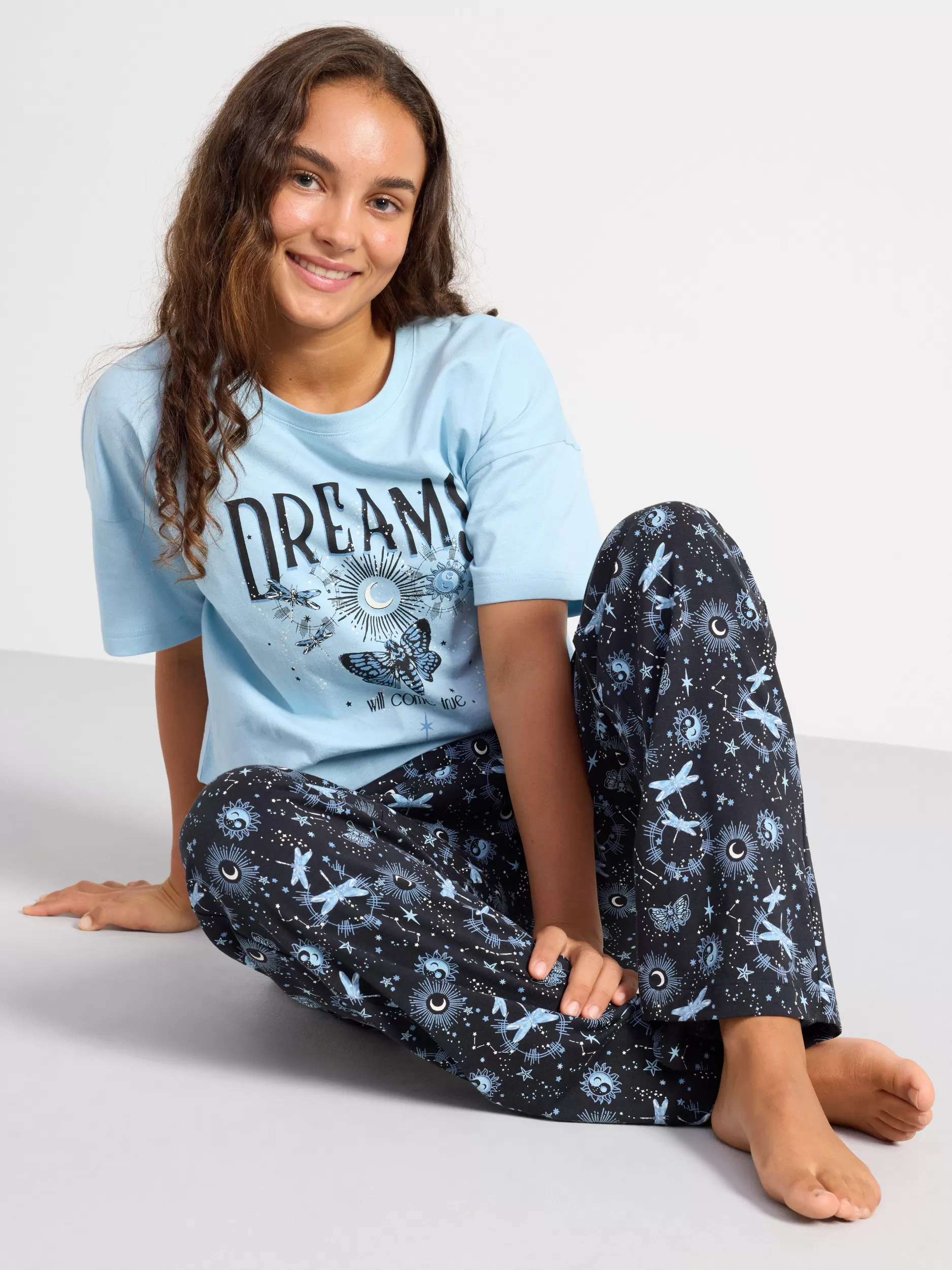 Lindex Nattøy<Pyjamassett Med Overdel Og Bukse Off Black
