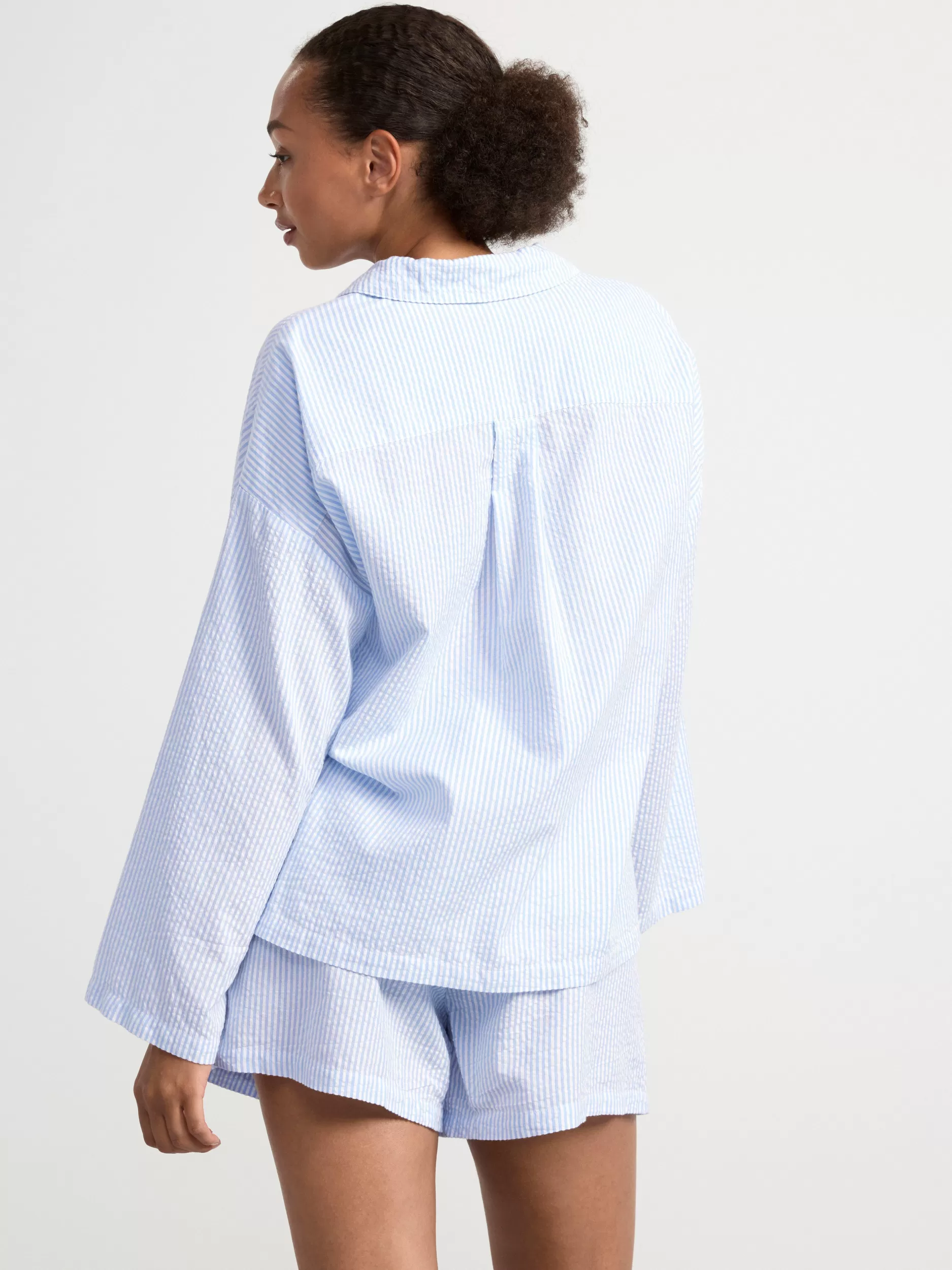 Lindex Nattøy<Pyjamassett Med Skjørte Og Shorts I Seersucker-Bomull Blue