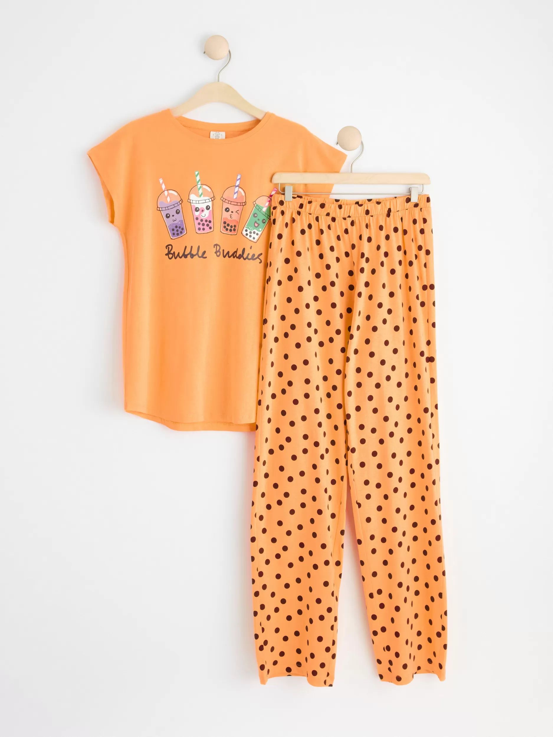 Lindex Nattøy<Pyjamassett Med T-Skjørte Og Bukse Light Dusty Orange