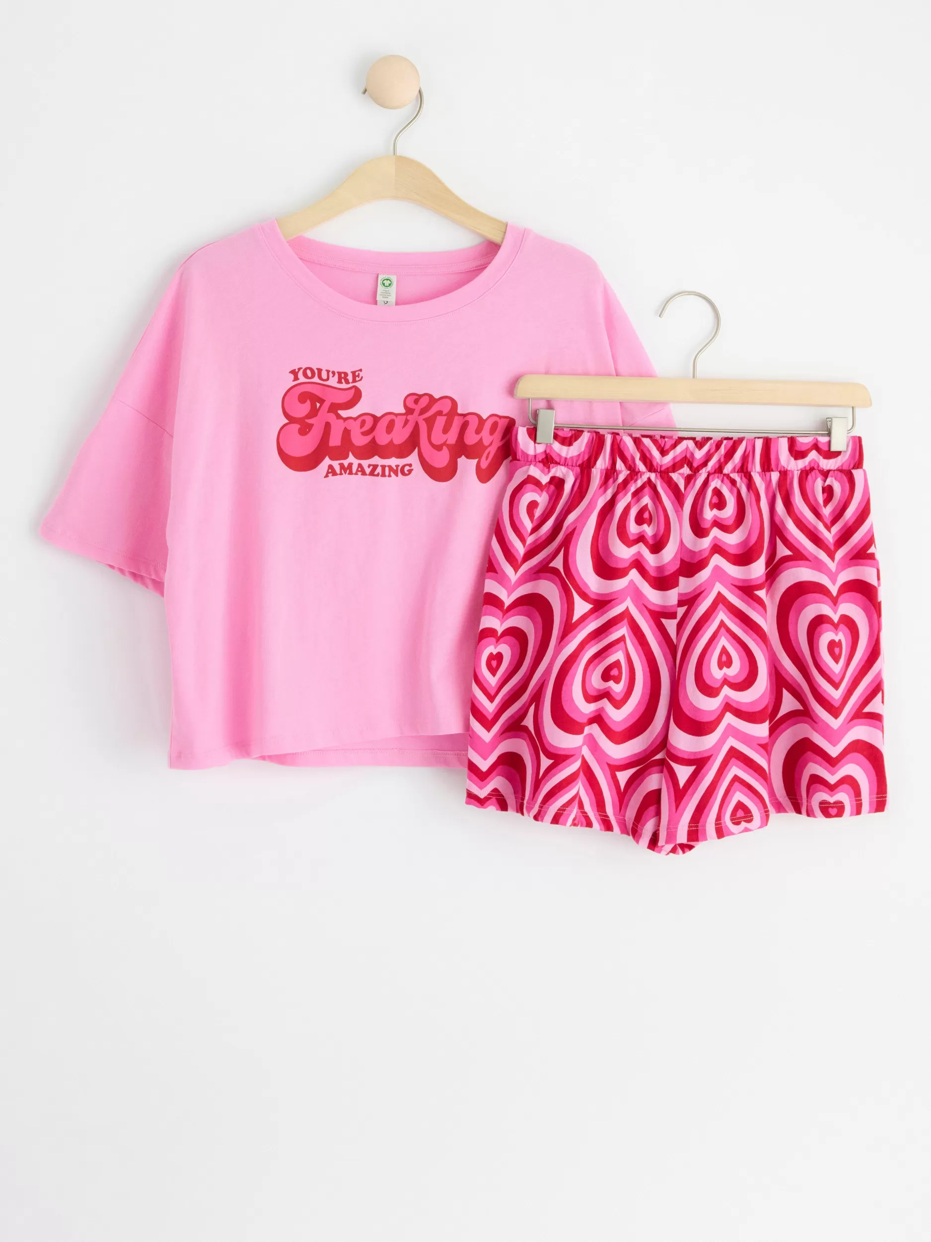 Lindex Nattøy<Pyjamassett Med T-Skjørte Og Shorts Light Pink