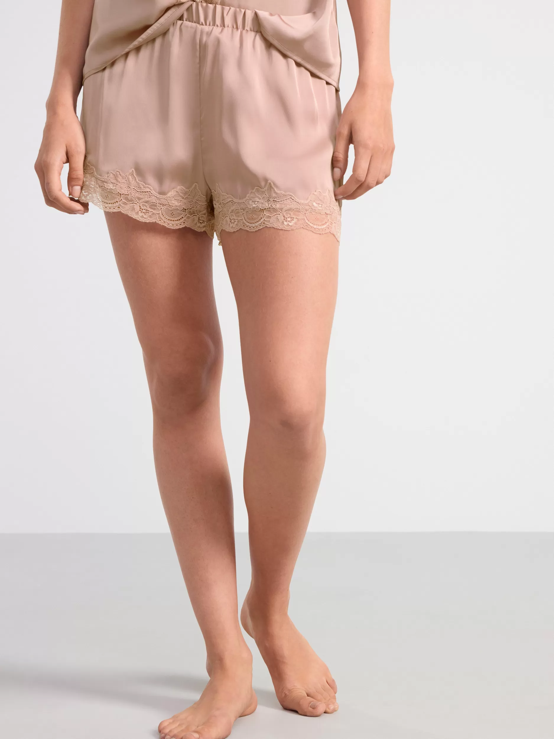 Lindex Nattøy<Pyjamasshorts I Sateng Med Blonder Light Dusty Pink