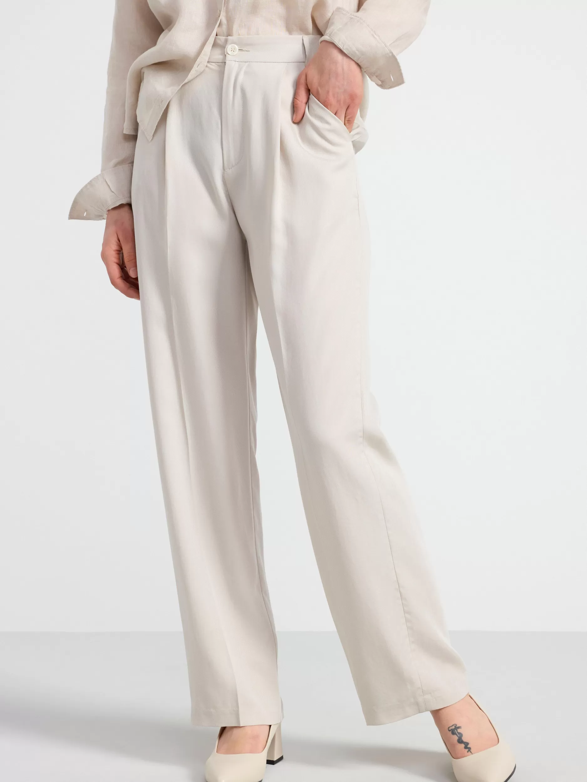 Lindex Bukser<Rett Bukse Med Hoyt Liv Light Beige