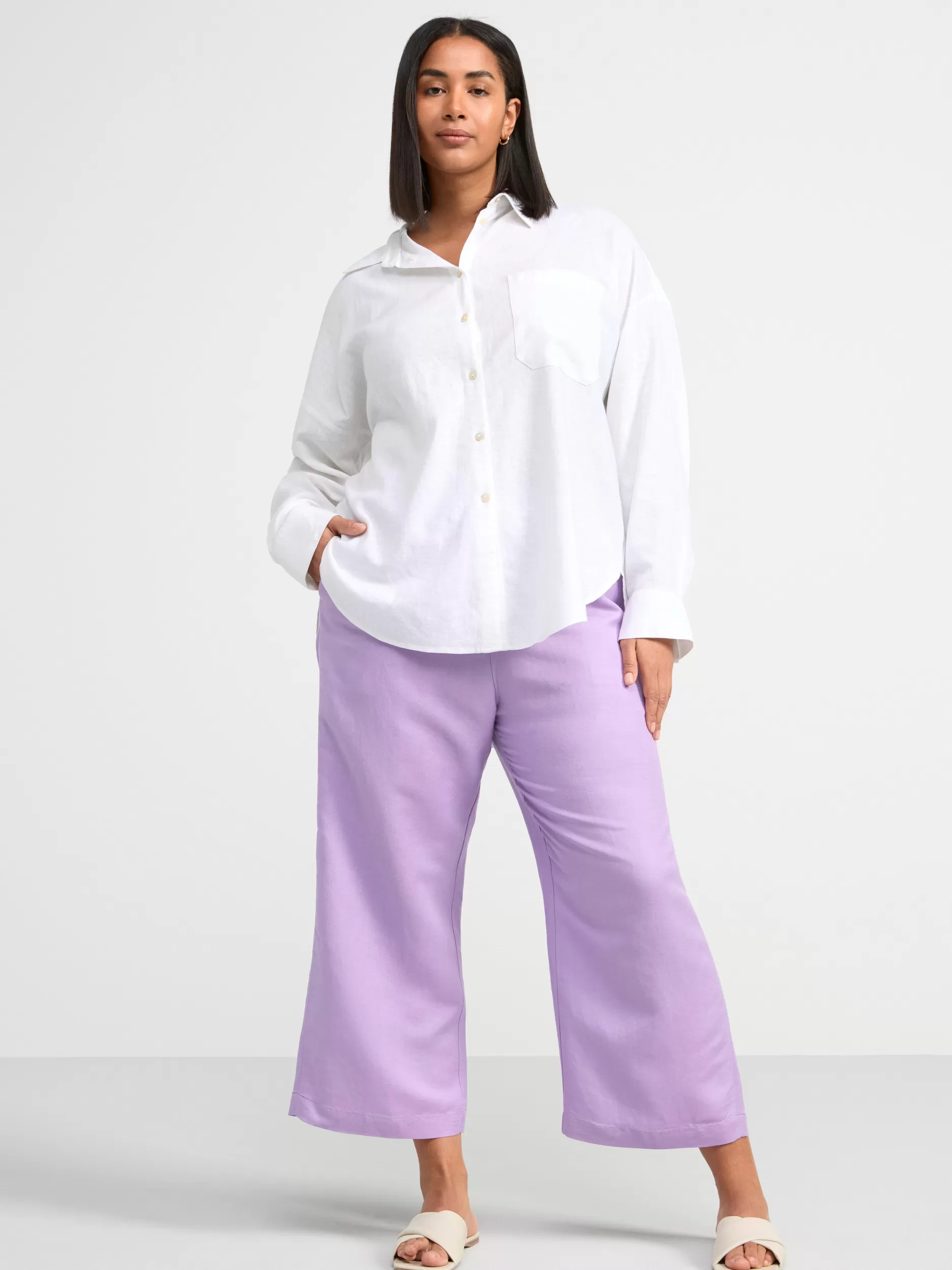 Lindex Bukser<Rette, Avkortede Bella-Bukser I Linblanding Dusty Lilac