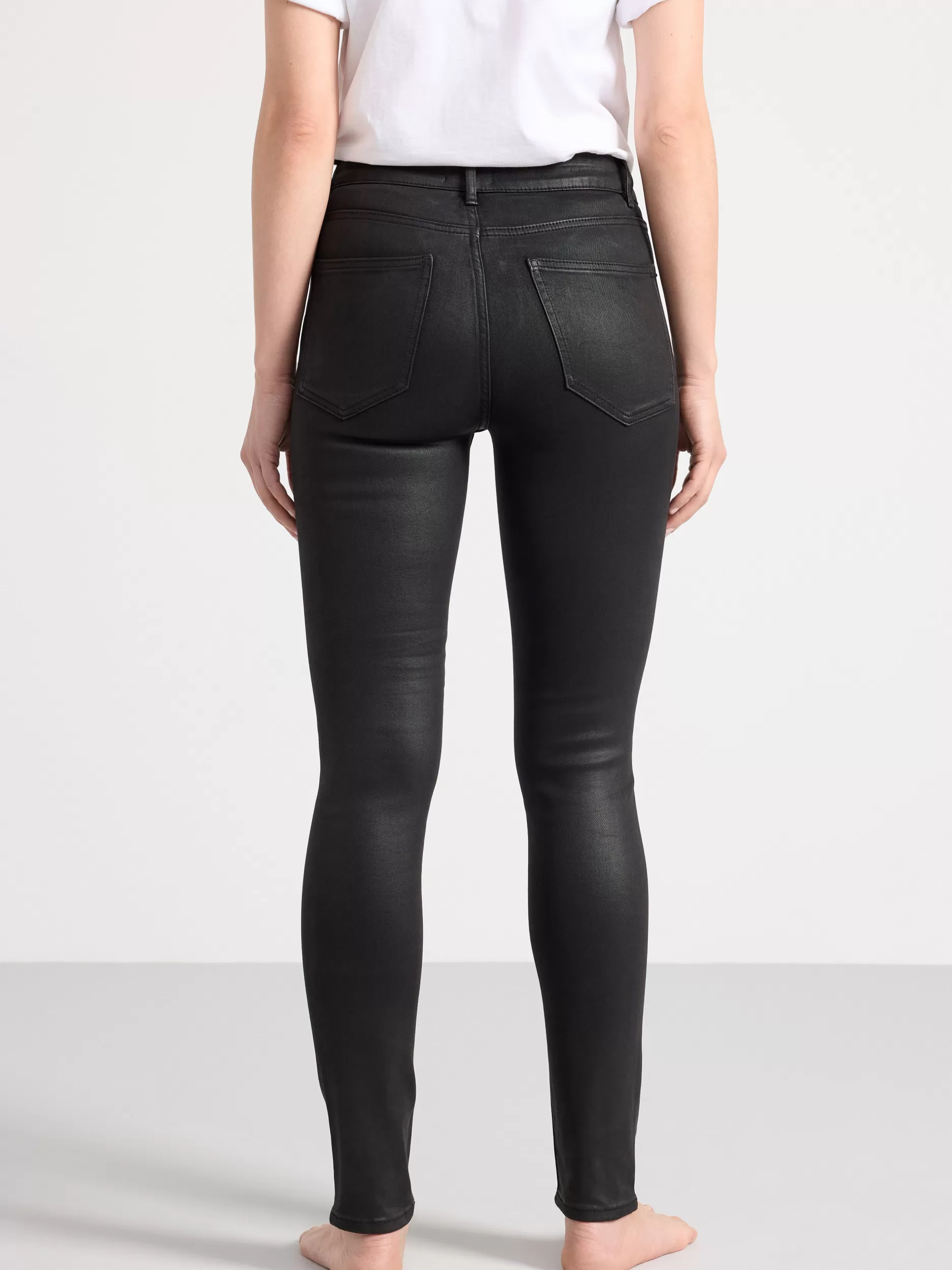 Lindex Bukser<Rette Og Smale Alba-Jeans Med Belagt Overflate Black
