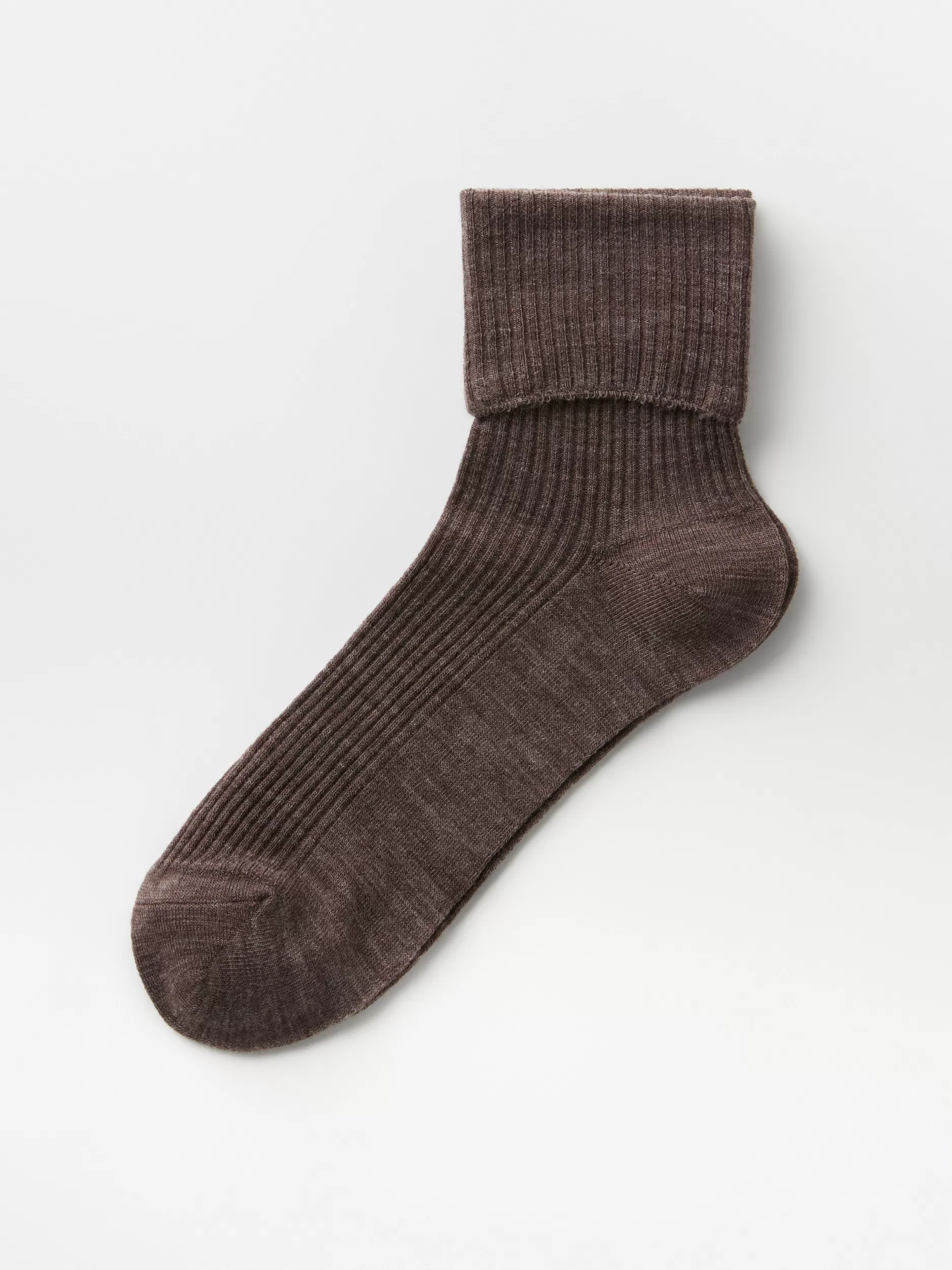 Lindex Sokker<Ribbestrikkede Merinoullsokker Dusty Brown Melange