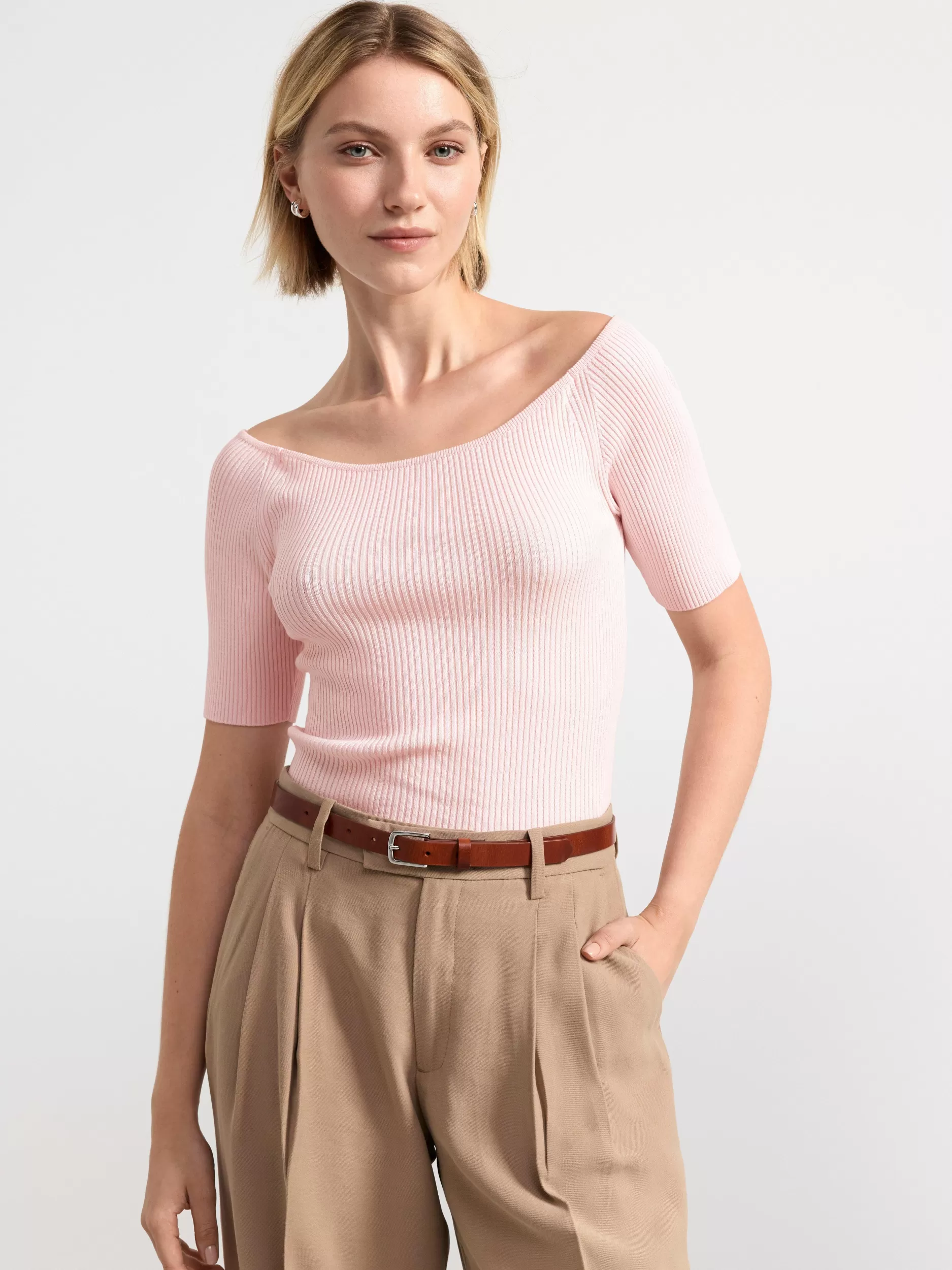 Lindex Topper & T-Skjorter<Ribbestrikket, Kortermet Overdel Pink