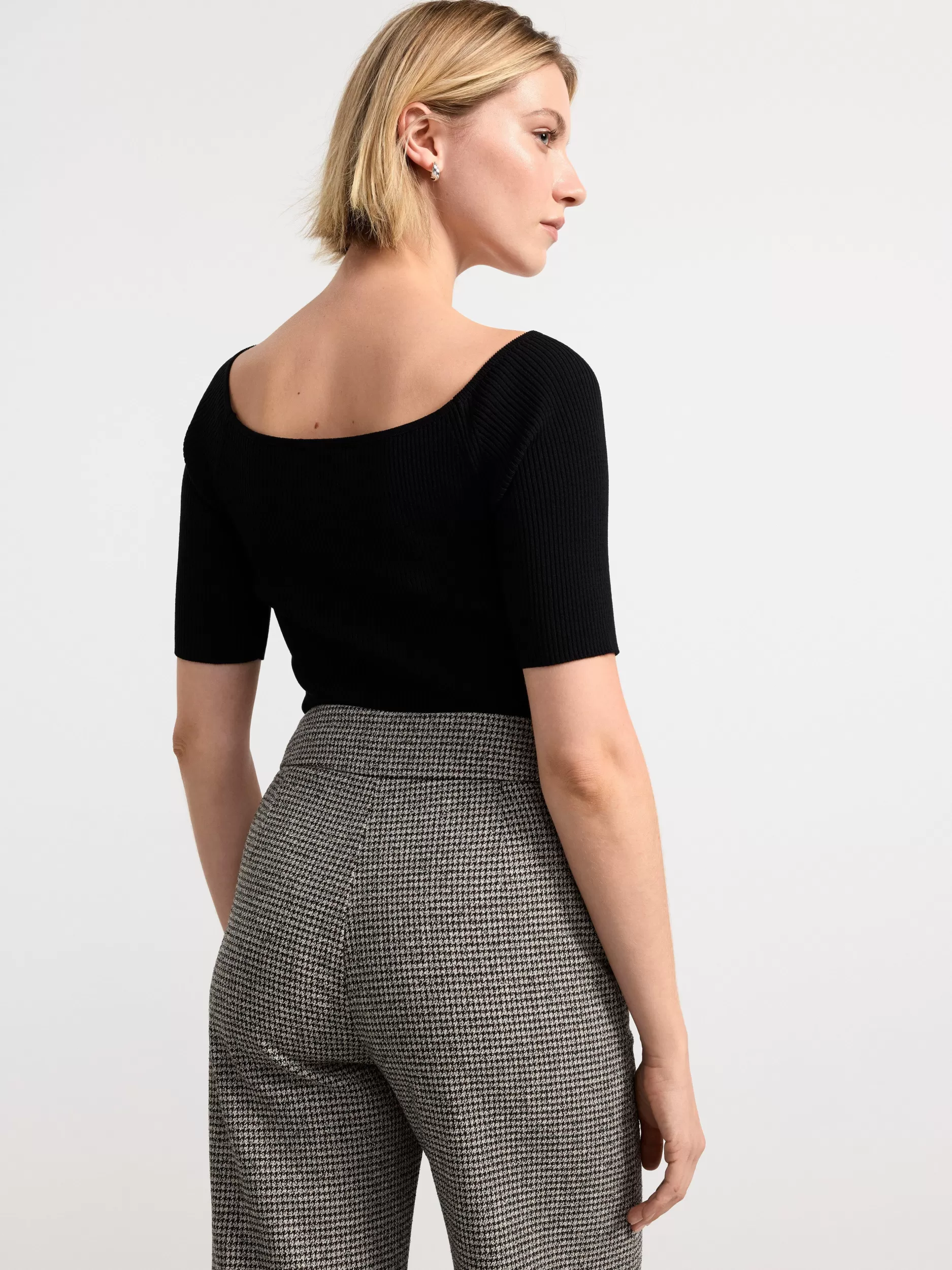 Lindex Topper & T-Skjorter<Ribbestrikket, Kortermet Overdel Black