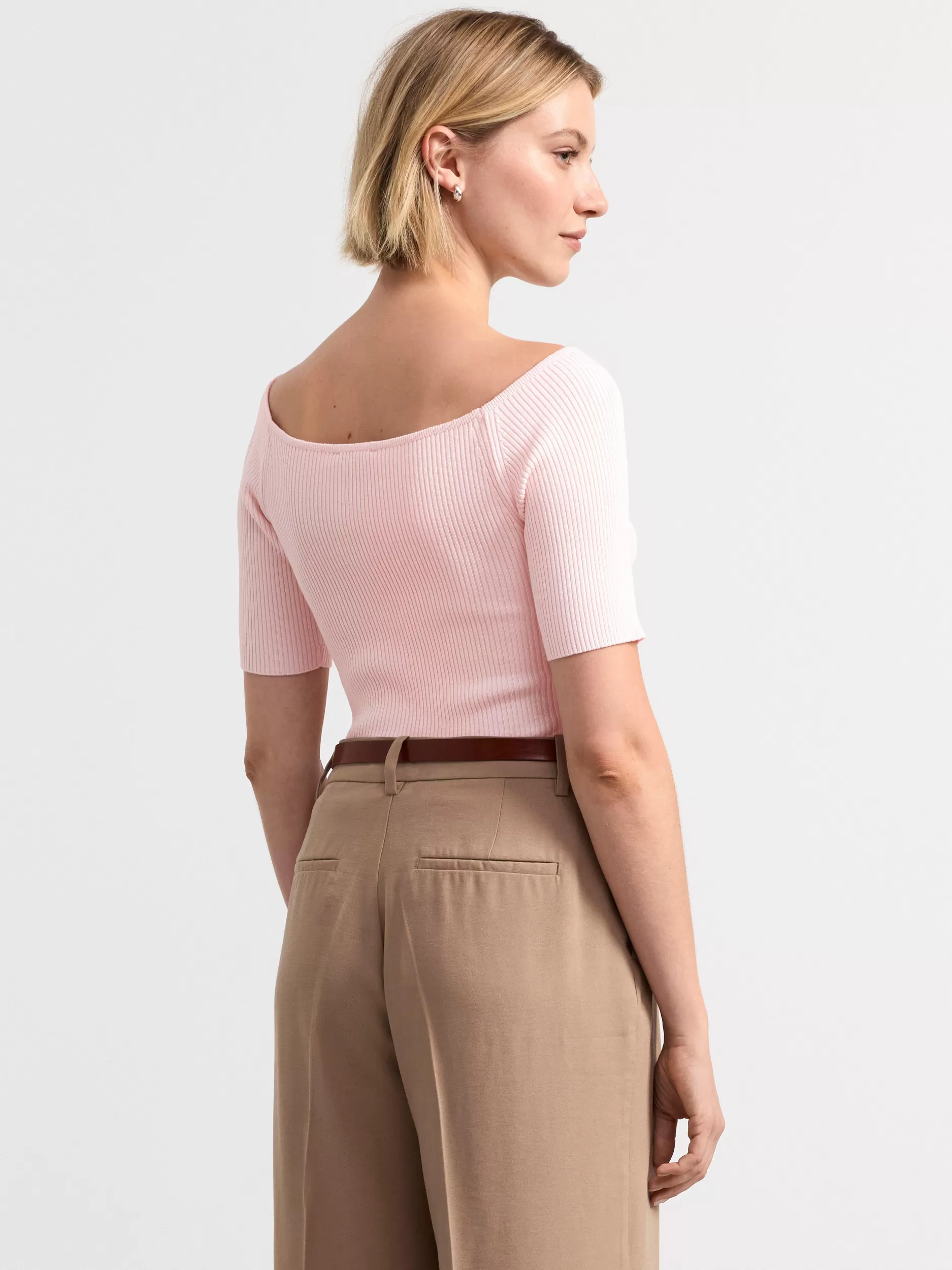 Lindex Topper & T-Skjorter<Ribbestrikket, Kortermet Overdel Pink