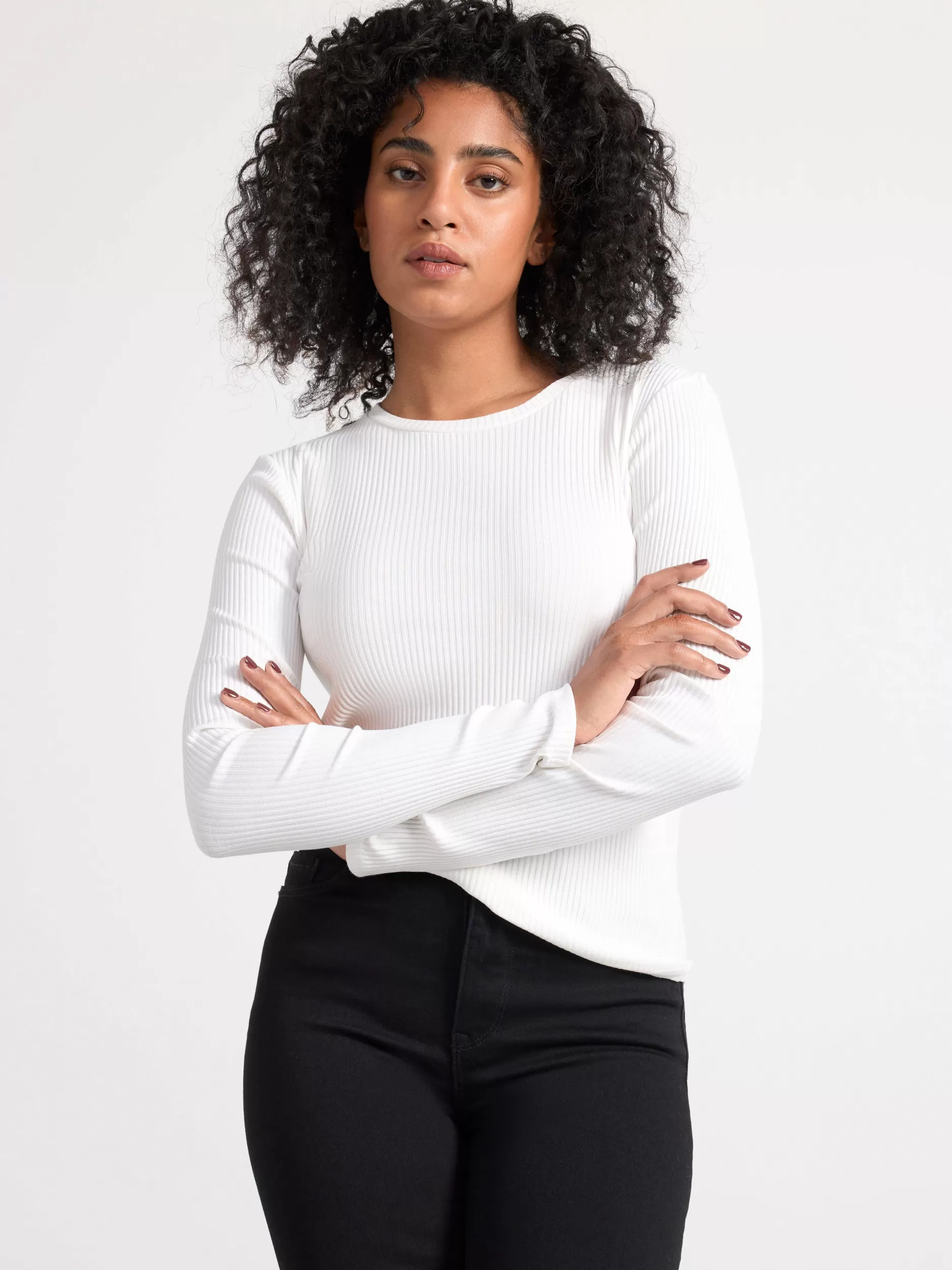 Lindex Topper & T-Skjorter<Ribbestrikket, Langermet Overdel Off White