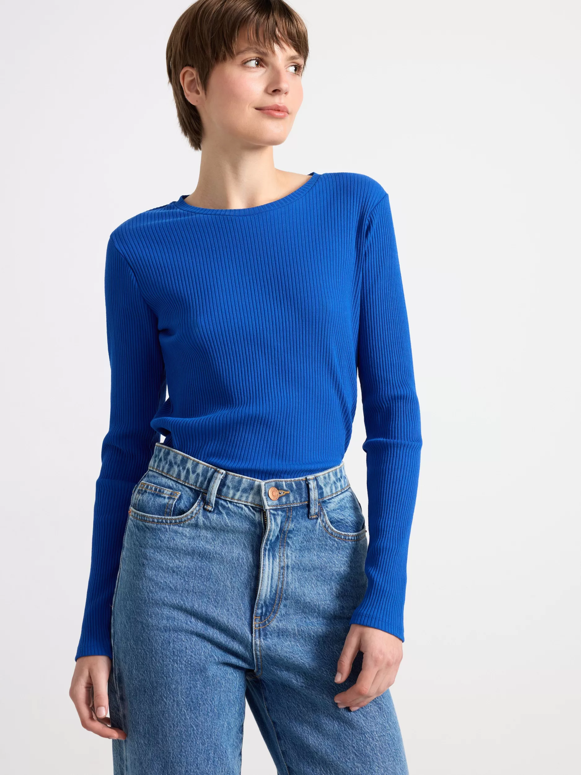 Lindex Topper & T-Skjorter<Ribbestrikket, Langermet Overdel Blue