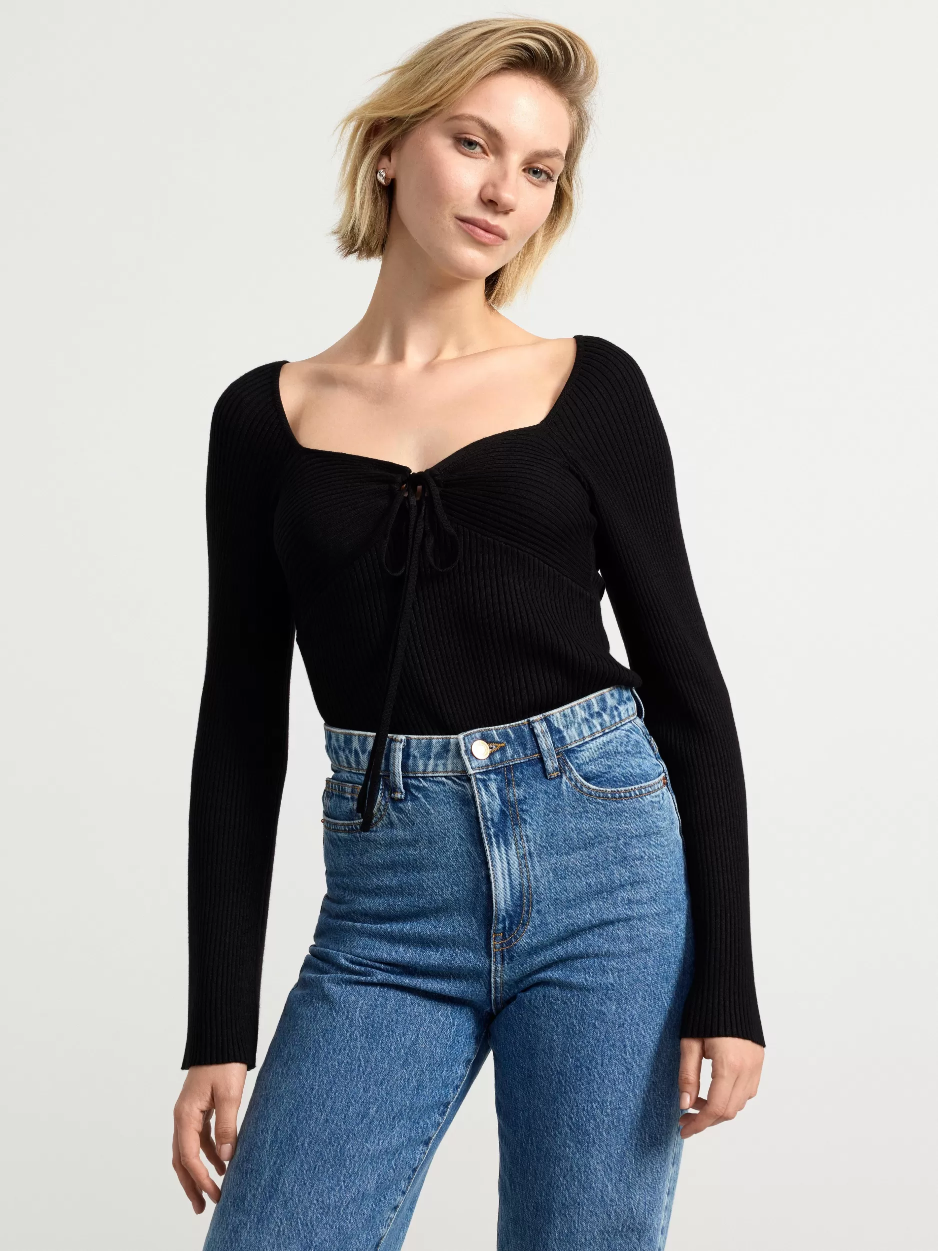 Lindex Topper & T-Skjorter<Ribbestrikket, Langermet Overdel Black