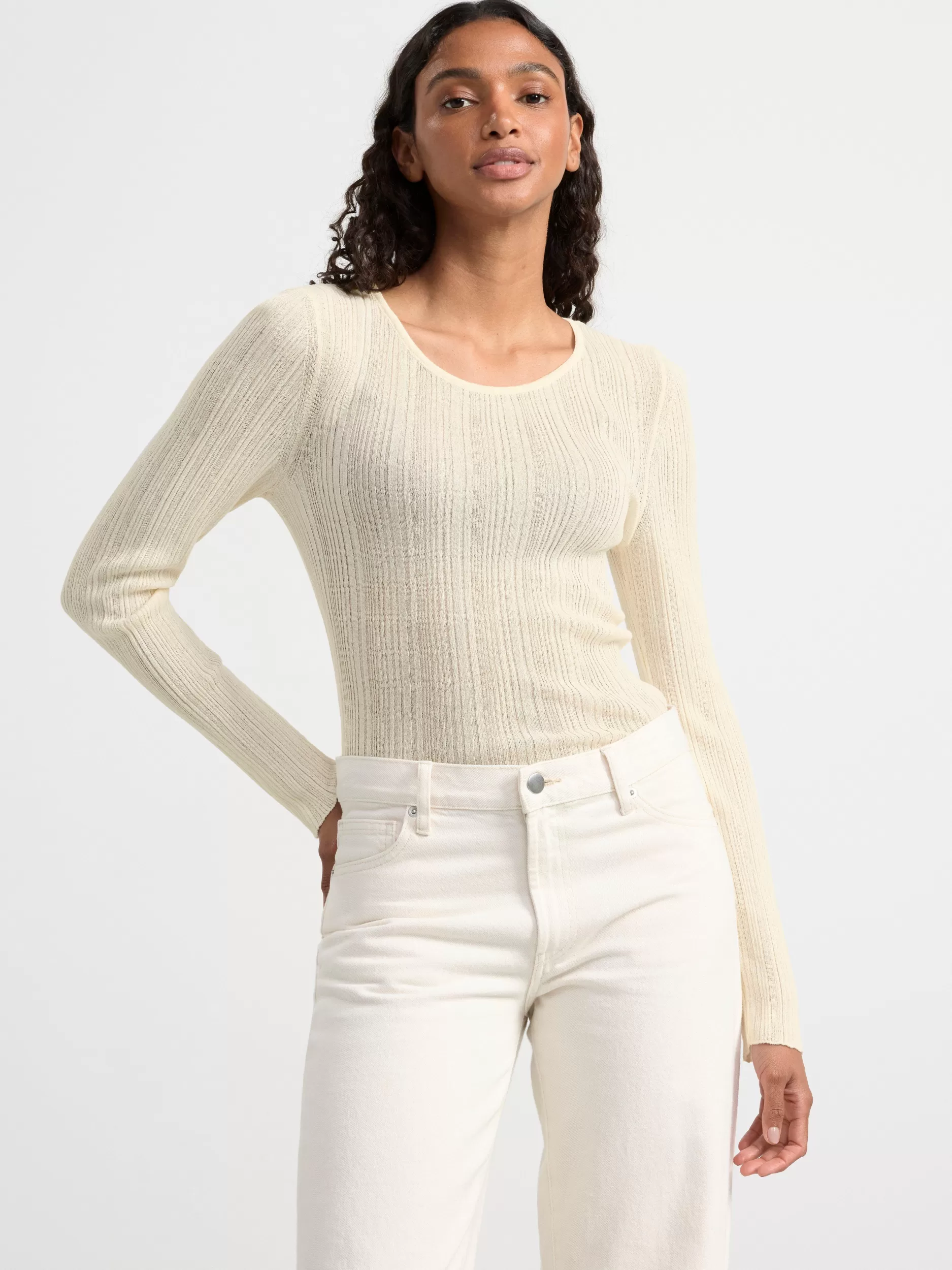 Lindex Gensere & Cardiganer<Ribbestrikket, Langermet Overdel White