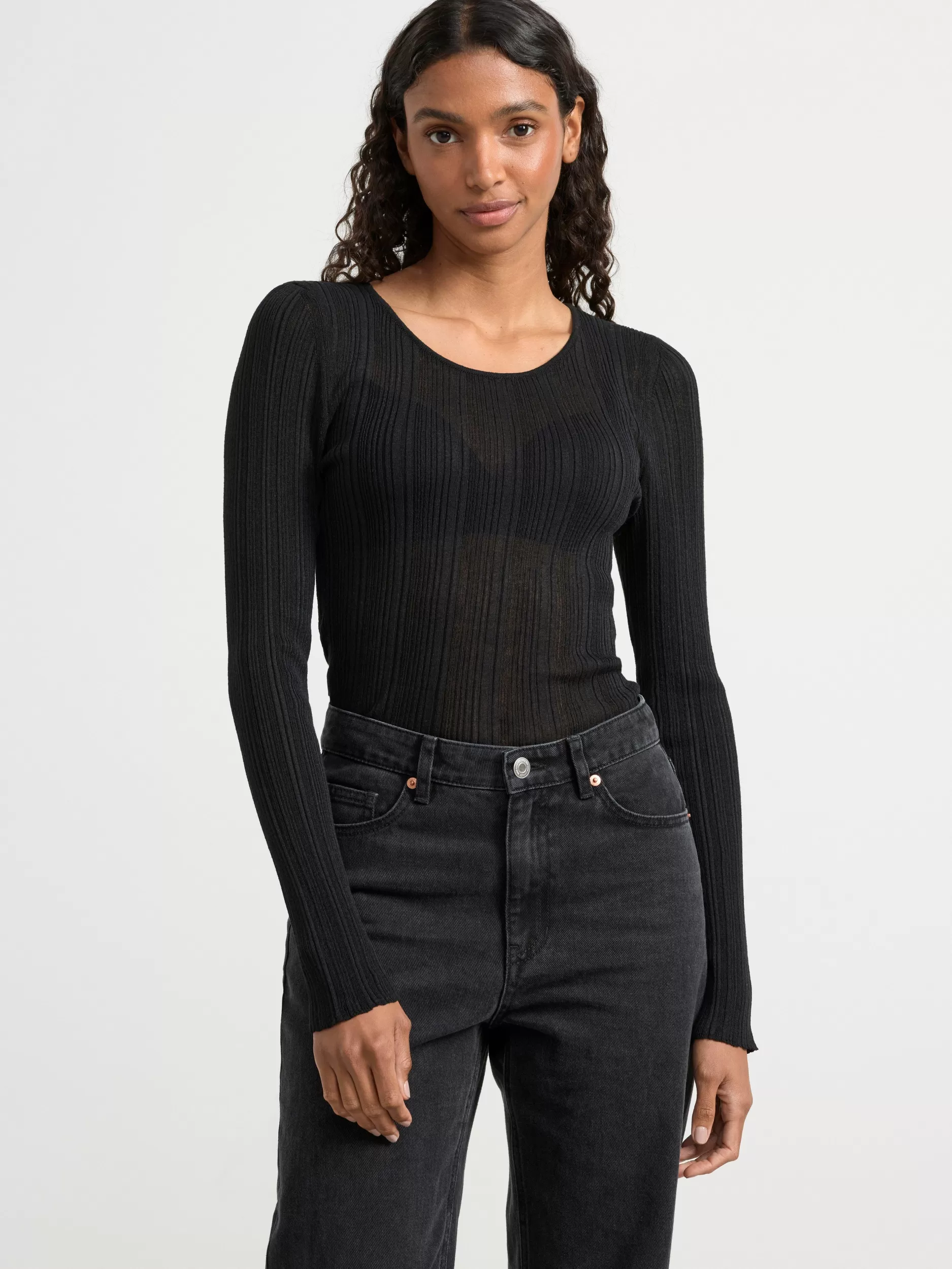 Lindex Gensere & Cardiganer<Ribbestrikket, Langermet Overdel Black