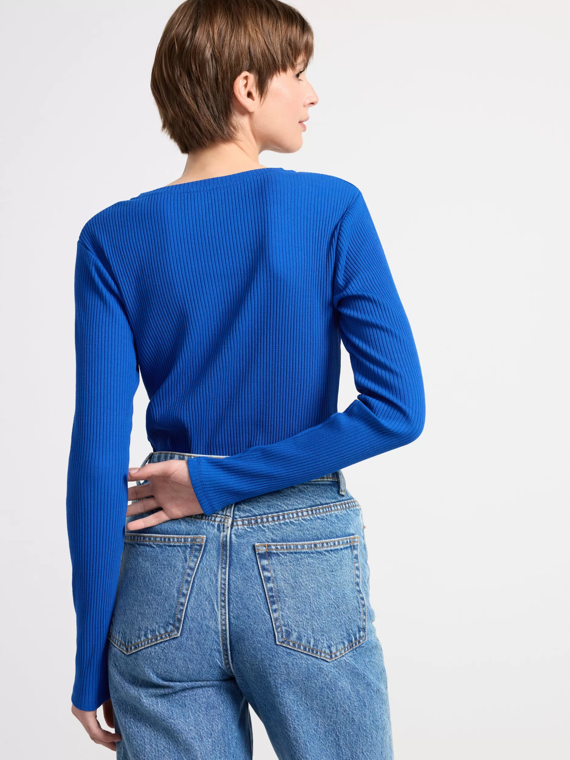 Lindex Topper & T-Skjorter<Ribbestrikket, Langermet Overdel Blue