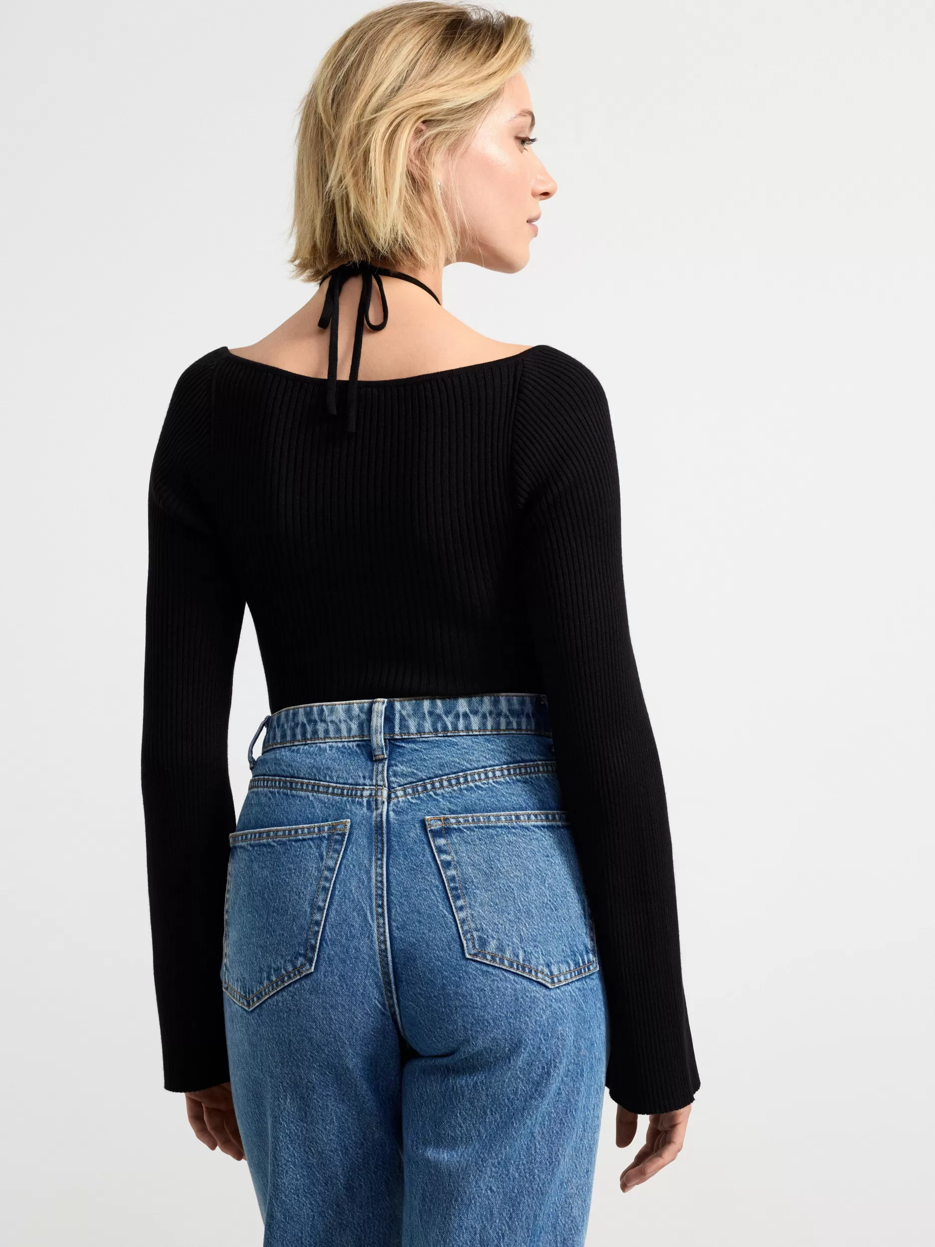 Lindex Topper & T-Skjorter<Ribbestrikket, Langermet Overdel Black