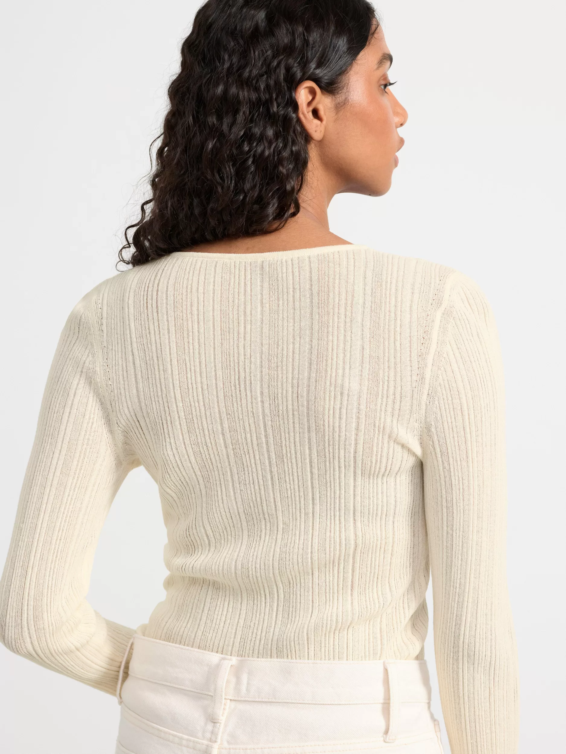 Lindex Gensere & Cardiganer<Ribbestrikket, Langermet Overdel White